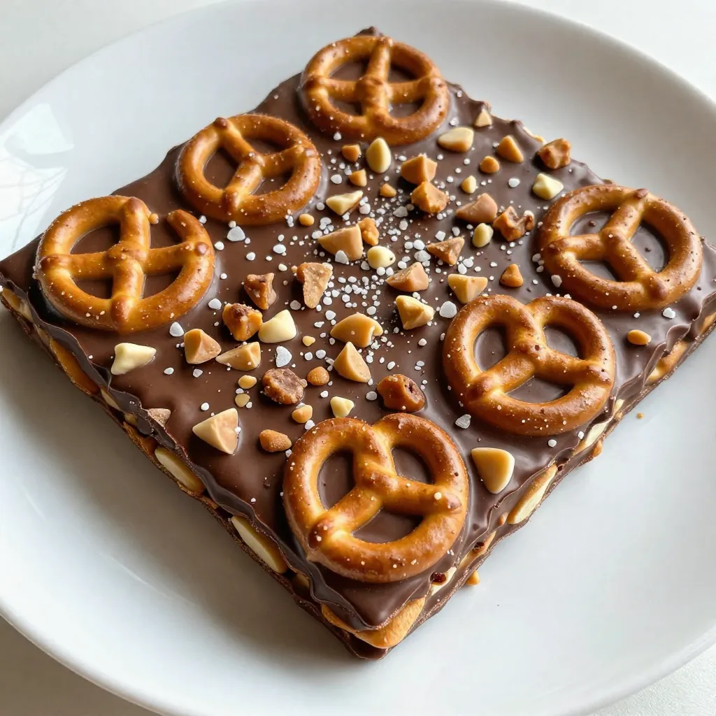 To make this sweet treat, gather the following ingredients: - 1 cup semi-sweet chocolate chips - 1 cup milk chocolate chips - 1 cup toffee bits - 1/2 cup crushed pretzels - 1/4 cup sea salt flakes - 1/2 cup chopped nuts (almonds or pecans, optional) You can choose between semi-sweet and milk chocolate for this recipe. Semi-sweet chocolate offers a rich, deep flavor. It pairs well with the toffee bits. Milk chocolate gives a creamier and sweeter taste. Use both for a balanced flavor. Mixing them creates a delightful contrast that many love. Feel free to customize your bark with add-ins. You can use: - Nuts: Almonds and pecans add crunch. Walnuts or hazelnuts work too. - Pretzels: They give a salty twist. Try adding crushed potato chips for a different crunch. - Dried fruit: Chopped dried cherries or cranberries add a fruity touch. Experiment with these options to make your bark unique! {{ingredient_image_2}} First, preheat your oven to 350°F (175°C). This will prepare it for the pretzels. Next, take a baking sheet and line it with parchment paper. This will keep the bark from sticking. Now, take your crushed pretzels and spread them evenly on the sheet. Make sure they aren't piled up. Put the baking sheet in the oven and toast the pretzels for about 5 minutes. You want them to turn lightly brown. This step adds flavor. After toasting, take them out and let them cool completely. For the chocolate, grab a microwave-safe bowl. Add both the semi-sweet and milk chocolate chips. This mix gives you a nice balance of flavors. Heat the bowl in the microwave. Use 30-second intervals, stirring well after each one. Keep going until the chocolate is smooth. It should look shiny and creamy. Now, pour the melted chocolate over the cooled pretzels. Use a spatula to spread it out evenly. Make sure every pretzel gets a good coat of chocolate. Next, sprinkle the toffee bits all over the chocolate. If you like, add chopped nuts for extra crunch. Finish by lightly sprinkling sea salt flakes on top. This will make the sweet flavors pop. Now, place the baking sheet in the refrigerator. Let it chill for about 30 minutes. This will help the chocolate set and become firm. Once it's solid, take it out and break it into pieces. You can decide how big or small you want them! To get a smooth chocolate coating, start with good chocolate. Use semi-sweet and milk chocolate chips. Melt them slowly in the microwave. Heat in 30-second bursts. Stir well after each burst. This helps avoid burning. Once melted, pour it over the pretzels. Spread it evenly with a spatula. You want every pretzel to get coated. If the chocolate seems thick, add a teaspoon of oil. This will give it a nice shine and smooth texture. For the best toasted pretzels, spread them out on a baking sheet. Make sure they are in a single layer. This helps them toast evenly. Set your oven to 350°F (175°C). Toast for about 5 minutes. Watch them closely so they don’t burn. Once they are lightly brown, take them out. Let them cool before using. Toasted pretzels add a great crunch and flavor to the bark. Presentation makes your bark look even better. Serve it on a colorful platter or in a gift box. You can also add a sprinkle of toffee bits or nuts around the edges. This adds color and texture. For a fun touch, cut the bark into different shapes. Use a sharp knife for clean cuts. This makes sharing easy and fun! Pro Tips Use Quality Chocolate: The flavor of your bark heavily relies on the chocolate you choose. Opt for high-quality semi-sweet and milk chocolate chips for the best results. Chill for Firmness: Make sure to chill the bark until it's completely set. This will not only help with texture but also make it easier to break into clean pieces. Customize Toppings: Feel free to get creative with your toppings! Consider adding dried fruits, coconut flakes, or different types of nuts to personalize your bark. Storage Tips: Store your chocolate bark in an airtight container at room temperature for up to two weeks. If it's warm, refrigerate to prevent melting. {{image_4}} You can change the chocolate in your bark. For a deeper taste, use dark chocolate. Dark chocolate adds a rich flavor that pairs well with the sweet toffee. You can also try white chocolate for a creamy twist. Mixing different chocolates can make your bark special and fun. Feel free to get creative with toppings. You can add dried fruit like cranberries or cherries. They bring a nice chew and a burst of flavor. Sprinkles of mini marshmallows or M&Ms can also add color and extra sweetness. For a nutty crunch, try using crushed walnuts or macadamia nuts. The options are endless, so mix and match based on what you love! If you want a vegan version, swap the chocolate chips for dairy-free ones. Many brands offer great tasting vegan chocolate. Use coconut oil instead of butter for melting. You can also find vegan toffee bits or make your own using coconut sugar. Check the labels to ensure all ingredients meet your needs. Enjoy making a treat that fits your diet! To keep your Chocolate Toffee Crunch Bark fresh, store it in an airtight container. You can use a plastic or glass container with a tight lid. This helps protect the bark from moisture and keeps it crunchy. Place parchment paper between layers if you stack pieces. This prevents them from sticking together. This bark stays fresh for up to two weeks at room temperature. Keep it in a cool, dry place away from sunlight. If you want to enjoy it longer, refrigerate it. In the fridge, it can last about a month. Just remember, cold temperatures can slightly change the texture, making it a bit firmer. You can freeze Chocolate Toffee Crunch Bark for longer storage. Wrap pieces tightly in plastic wrap. Then, place them in a freezer-safe bag or container. The bark can last for up to three months in the freezer. When you’re ready to eat it, thaw it in the fridge for a few hours. Avoid microwaving it, as this can melt the chocolate. Enjoy your treat once it’s ready! If you don’t have toffee bits, you can use crushed caramel candies. They add a similar sweet flavor. Another option is to use chocolate-covered toffee candies. Just chop them into small pieces. You can even try using crushed cookies like Butterfingers for a different twist. To make the bark festive, you can add colorful sprinkles on top. Use seasonal colors like red and green for Christmas or pastels for Easter. You can also place small candies or chocolate shapes that fit the theme. A drizzle of white chocolate over the top can add a nice touch too. Yes! You can use any nuts you like. Almonds and pecans work well, but feel free to try walnuts or cashews. Just chop the nuts into small pieces for even distribution. This way, every bite of bark has a crunchy element. This post covered everything for making Chocolate Toffee Crunch Bark. We talked about simple ingredients and steps. You can tweak the recipe with different chocolates and add-ins. I shared tips for a smooth finish and great presentation. Plus, you learned about storage and variations. With these ideas, you can make your bark unique. Enjoy creating your own tasty treats!