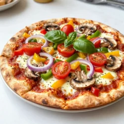- 2 large flatbreads (whole wheat or gluten-free) - 1 cup marinara sauce (store-bought or homemade) - 1 1/2 cups shredded mozzarella cheese (or vegan cheese if desired) - 1/2 cup bell peppers (choose red, yellow, and green), diced - 1/2 cup red onion, thinly sliced - 1 cup cherry tomatoes, halved - 1/2 cup mushrooms, sliced (button or cremini work well) - 1/4 cup black olives, sliced (kalamata or regular) - 1 teaspoon dried oregano - 1 teaspoon dried basil - 1 tablespoon olive oil - Fresh basil leaves for garnish (optional but recommended) - Salt and pepper to taste You can change up your flatbread pizza. Try adding: - Spinach or kale for extra greens - Artichoke hearts for a unique flavor - Zucchini slices for more veggie goodness - Feta cheese or goat cheese for a tangy twist - Red pepper flakes for some heat This pizza is not just tasty; it&rsquo;s also good for you! Here&rsquo;s a quick look at the benefits: - Calories: Around 300-400 per serving, depending on toppings. - Protein: Good source from cheese and veggies. - Fiber: Whole wheat flatbread adds healthy fiber. - Vitamins: Packed with vitamins from colorful veggies. - Healthy Fats: Olive oil adds heart-healthy fats. Feel free to mix and match ingredients based on your tastes and what you have at home. This flexibility makes the Supreme Veggie Flatbread Pizza easy to love! {{ingredient_image_2}} 1. Preheat the Oven: Start by preheating your oven to 425&deg;F (220&deg;C). This ensures the flatbreads get crispy. 2. Prepare the Baking Sheet: Line a baking sheet with parchment paper. This makes cleanup easy and prevents sticking. 3. Arrange Flatbreads: Place the flatbreads side by side on the sheet. Leave space between them for even baking. 4. Spread the Sauce: Use a spatula or spoon to spread marinara sauce on each flatbread. Leave a small edge for the crust. 5. Add Cheese: Sprinkle shredded mozzarella cheese over the sauce evenly. This ensures every bite is cheesy. 6. Prepare the Veggie Topping: In a bowl, mix diced bell peppers, red onion, halved cherry tomatoes, sliced mushrooms, and black olives. 7. Season the Veggies: Drizzle olive oil on the veggies. Add dried oregano, dried basil, salt, and pepper. Toss the mixture until the veggies are coated. 8. Top the Flatbreads: Spread the seasoned veggie mix over the cheese on both flatbreads. Make it colorful and even. 9. Bake: Put the baking sheet in the oven. Bake for about 12-15 minutes. Look for melty cheese and golden edges. 10. Cool and Garnish: Take the flatbreads out of the oven. Let them cool for a minute to make slicing easier. 11. Slice and Serve: Garnish with fresh basil leaves. Slice the flatbreads into squares or triangles. Serve warm for the best taste. To get that perfect crisp, preheat your oven to 425&deg;F (220&deg;C). A hot oven helps the flatbreads bake evenly. Use a baking sheet lined with parchment paper to avoid sticking. This keeps the flatbread from getting soggy. Spread the marinara sauce thinly, leaving a small edge for the crust. Top with cheese, then add veggies. Bake for 12 to 15 minutes. Watch for golden edges and bubbly cheese. This way, you get a nice crunch in every bite. Feel free to mix and match toppings based on what you like or have on hand. Instead of bell peppers, try zucchini or spinach for a different taste. Swap out mozzarella for feta or goat cheese for a tangy twist. If you want a spicy kick, add jalape&ntilde;os or crushed red pepper flakes. You can also replace black olives with artichoke hearts or sun-dried tomatoes. These swaps add new flavors and keep the dish fresh. If you have leftover flatbread pizza, let it cool completely before storing. Place it in an airtight container in the fridge. It will stay fresh for about three days. For longer storage, freeze the flatbread. Wrap it tightly in plastic wrap and then foil. This helps keep it from getting freezer burn. When you're ready to eat, reheat it in the oven for the best taste. Enjoy it warm for a quick meal! Pro Tips Use Fresh Veggies: Opt for fresh, seasonal vegetables to enhance the flavor and nutritional value of your pizza. Experiment with Cheeses: Try mixing different types of cheese like feta or goat cheese for a unique taste and texture. Make Your Own Sauce: For a richer flavor, consider making your own marinara sauce with fresh tomatoes, garlic, and herbs. Serve with Dips: Pair your flatbread pizza with homemade dips like tzatziki or hummus for an added layer of flavor. {{image_4}} For a gluten-free version, use gluten-free flatbreads. You can find them at most stores. If you want it vegan, swap out the cheese for a plant-based option. Vegan cheese melts well and adds flavor. Make sure your marinara sauce is also vegan. Many store brands fit the bill. This way, everyone can enjoy the pizza! You can mix and match toppings to fit your taste. Here are some ideas: - Spinach or kale for greens. - Artichoke hearts for a unique flavor. - Zucchini slices for extra crunch. - Feta cheese for a salty kick. Feel free to play with different herbs too. Fresh herbs can add a burst of flavor. Try fresh parsley or cilantro for a fresh twist. Seasonal veggies make this flatbread even better. In spring, use fresh asparagus and peas. Summer brings sweet corn and zucchini. Fall is perfect for roasted butternut squash and kale. In winter, go for hearty root veggies like carrots and beets. Using seasonal produce makes your meal fresh and fun. Plus, it supports local farmers! To keep your Supreme Veggie Flatbread Pizza fresh, let it cool first. Wrap each slice in plastic wrap or foil. Store the wrapped pizza in an airtight container. This helps keep moisture in, so your pizza stays tasty. Refrigerate for up to three days. Freezing is a great option for leftovers. First, cool the pizza completely. Then, wrap each slice tightly in plastic wrap. Place the wrapped slices in a freezer-safe bag or container. Make sure to label it with the date. You can freeze the pizza for up to two months. To reheat, use your oven for best results. Preheat your oven to 375&deg;F (190&deg;C). Place the slices on a baking sheet. Heat for about 10 minutes or until warm. This helps keep the crust crispy and cheese melty. If you're in a hurry, a microwave works too. Just heat for 30 seconds to 1 minute, but the crust may not be as crisp. Enjoy your delicious pizza! To make flatbread from scratch, you need just a few simple ingredients. Combine 2 cups of whole wheat flour, 1 teaspoon of salt, and 3/4 cup of warm water. Mix until it forms a dough. Knead for about five minutes until smooth. Let it rest for 30 minutes. Roll out the dough into flat circles. Cook them in a pan or bake them until golden. This homemade flatbread adds a nice touch to your pizza. For a veggie pizza, mozzarella cheese works great. It melts well and adds a creamy taste. You can also use provolone for a sharper flavor. If you want a vegan option, try cashew cheese or almond-based cheese. These alternatives provide a nice texture and taste without dairy. Experiment with different cheeses to find your favorite combination. Yes, you can use many sauces instead of marinara. Pesto is a tasty choice that adds a fresh, herby flavor. Alfredo sauce offers a creamy option for a richer taste. You might also try hummus for a unique twist. Each sauce brings its own flair to your flatbread pizza, so feel free to get creative! You now have a clear guide for making the best veggie flatbread pizza. We explored key ingredients, step-by-step cooking, and helpful tips. You can also customize your creation with seasonal toppings and dietary needs. Plus, we covered storage and reheating to keep leftovers fresh. With this knowledge, you can enjoy delicious, healthy meals any time. Embrace your cooking skills and have fun experimenting with flavors!