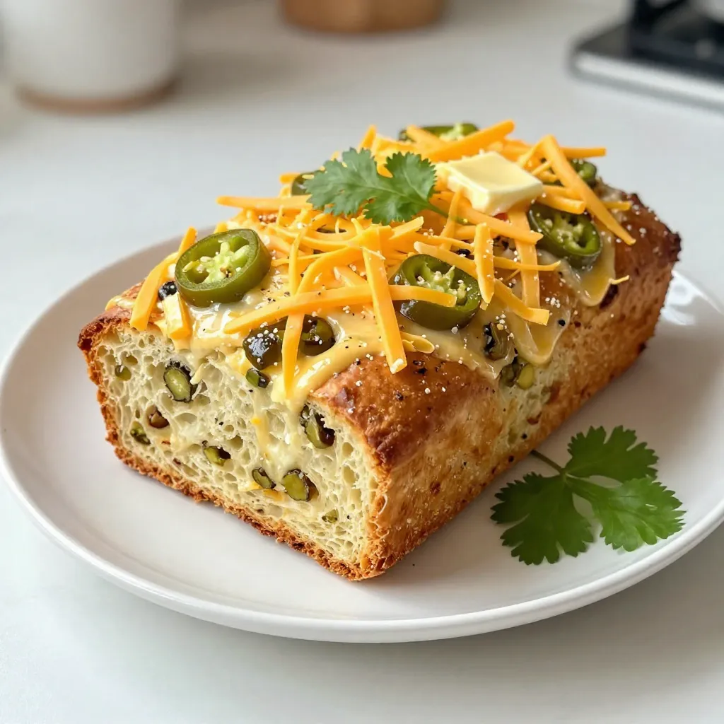 - 3 cups all-purpose flour - 1 tablespoon baking powder - 1 teaspoon salt - 1 teaspoon garlic powder - 1 cup sharp cheddar cheese, shredded - 1-2 jalapeños, finely chopped (remove seeds for a milder flavor) - 12 oz non-alcoholic beer (or substitute with sparkling water) - 1/4 cup honey - 1/4 cup unsalted butter, melted I love using sharp cheddar cheese for its rich flavor. You can also try mild cheddar for a softer taste. If you want to mix it up, smoked gouda adds a nice twist. Pepper jack gives a spicy kick. Choose what fits your taste! To get the best flavor from jalapeños, start by choosing fresh ones. Look for firm peppers with bright skin. Next, slice them open and take out the seeds if you want less heat. Finely chop them for even distribution in the bread. You can also roast or sauté them for added depth. {{ingredient_image_2}} First, preheat your oven to 375°F (190°C). This ensures the heat is just right for baking. While the oven heats, grab a 9x5 inch loaf pan. Grease it well with butter or cooking spray. This step is key to prevent the bread from sticking. In a large mixing bowl, add 3 cups of all-purpose flour. Then, add 1 tablespoon of baking powder, 1 teaspoon of salt, and 1 teaspoon of garlic powder. Whisk these dry ingredients together until they blend nicely. Make sure there are no lumps. Next, fold in 1 cup of shredded sharp cheddar cheese. Add 1-2 finely chopped jalapeños too. If you want less heat, remove the seeds. In a separate bowl, take 12 ounces of non-alcoholic beer and 1/4 cup of honey. Stir them together until the honey dissolves completely. This creates a smooth mixture that adds flavor to the bread. Now, gently pour the wet mixture into the dry ingredients. Use a spatula to mix until just combined. It's okay if the batter has some lumps; this gives the bread a nice texture. Then, add 1/4 cup of melted unsalted butter to the batter. Fold it in gently. Be careful not to overmix. Transfer the batter into your prepared loaf pan. Level the top with your spatula. If you like, sprinkle extra cheddar cheese and jalapeño slices on top. Place the pan in your oven and bake for 40-45 minutes. The bread is done when it's golden brown and a toothpick comes out clean. Let it cool for about 10 minutes in the pan. Finally, remove it and let it cool completely on a wire rack before slicing. To get that fluffy texture, mix the batter gently. You want it combined but not smooth. Leaving some lumps gives the bread a nice rustic touch. Avoid overmixing when you add the melted butter. This keeps the bread light and airy. Cool the bread in the pan for about 10 minutes. This helps it set. After that, move it to a wire rack. Let it cool completely before slicing. If you cut it too soon, the bread may crumble and not hold its shape. Serve this bread warm for the best taste. Spread creamy butter on each slice. You can also use jalapeño-infused olive oil for extra flavor. For a pop of color, add chopped cilantro or chives on top. This makes your dish more vibrant and appealing. Pro Tips Adjusting Spiciness: For a milder bread, remove the seeds and membranes of the jalapeños. For more heat, leave some seeds in or add more jalapeños to the mix. Beer Selection: Use a flavorful non-alcoholic beer that you enjoy drinking, as it will enhance the flavor of the bread. Alternatively, sparkling water can be used for a lighter texture. Cheese Variations: Experiment with different types of cheese, such as pepper jack or gouda, to create unique flavor profiles for your bread. Storage Tips: Store any leftover bread in an airtight container at room temperature for up to 2 days, or freeze for up to 3 months to enjoy later. {{image_4}} You can change up the cheese for fun flavors. Try pepper jack for a spicy kick. Gouda adds a smoky taste. For a cheesy twist, mix in crumbled feta. Each cheese gives a unique flavor and texture. You just need to keep the total amount around one cup. This way, the bread stays soft and moist. If you crave more heat, use habaneros instead of jalapeños. Habaneros pack a punch! Make sure to remove the seeds and chop finely. You can also try serrano peppers for a milder spice. If you want a mix, add a few more jalapeños with the habaneros. Adjust the amount to fit your taste. Just remember, the heat level can vary with each pepper. For a gluten-free version, swap all-purpose flour with a gluten-free blend. Look for blends that include xanthan gum to help with texture. The rest of the recipe stays the same. Mix in your favorite cheese and peppers. This way, everyone can enjoy this tasty bread, no matter their diet! To store leftover Jalapeño Cheddar Beer Bread, first let it cool completely. This step is key for keeping it fresh. Once cool, wrap the bread in plastic wrap or foil. Place it in an airtight container to keep out air. This method helps maintain moisture and flavor. Store it in the fridge for up to five days. If you want to enjoy it longer, freezing is a great option. To freeze your bread, wrap it tightly in plastic wrap or foil. You can also use freezer bags for extra protection. Label the bags with the date. This way, you won’t forget when you made it. It can last up to three months in the freezer. When you're ready to eat, simply thaw it overnight in the fridge. You can also leave it at room temperature for a few hours. Reheating Jalapeño Cheddar Beer Bread is easy. Preheat your oven to 350°F (175°C). Place the bread on a baking sheet. Heat it for about 10-15 minutes. This warms it up and crisps the outside. If you want it softer, wrap it in foil before reheating. You can also microwave a slice for about 20-30 seconds. Enjoy it warm, and let the flavors come alive! Yes, you can use regular beer. The flavor will change a bit. Regular beer adds a rich taste. It also gives the bread a nice rise. If you prefer non-alcoholic, that works too. Just use the same amount as the recipe states. To make the bread spicier, use more jalapeños. You can add extra seeds if you like heat. Another great option is to use habaneros. These peppers pack a punch! Chopping them finely helps spread the heat evenly. Adding a pinch of cayenne pepper also boosts the spice. Jalapeño Cheddar Beer Bread pairs well with many dishes. It goes great with soups, especially chili. The bread's flavor complements creamy soups too. Try it with a hearty stew for a filling meal. It also works well as a side for grilled meats. Enjoy it warm with some butter for a tasty treat! We covered the key parts of making Jalapeño Cheddar Beer Bread in this post. You learned about ingredients, step-by-step instructions, and important tips. I shared ideas for variations like different cheeses and spice levels. Remember, the right texture makes this bread stand out, and storage is easy! Enjoy your homemade bread with friends or family. With these tips, you will bake with confidence!