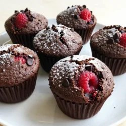 - 1 cup all-purpose flour - 1/2 cup unsweetened cocoa powder - 1 cup granulated sugar - 1 teaspoon baking powder - 1/2 teaspoon baking soda - 1/4 teaspoon salt - 1/2 cup unsalted butter, melted and slightly cooled - 2 large eggs, at room temperature - 1 teaspoon pure vanilla extract - 1/2 cup buttermilk, at room temperature - 1 cup fresh raspberries, rinsed and drained - 1/2 cup dark chocolate chips (preferably 60-70% cocoa) - Optional: powdered sugar for a delicate dusting - Powdered sugar: Adds a sweet touch and nice look. - Nuts: Walnuts or pecans add crunch and healthy fats. - Cinnamon: A sprinkle can boost flavor and warmth. - Gluten-Free Flour: Use this for a gluten-free option. - Dairy-Free Butter: Swap with coconut oil or vegan butter for a dairy-free treat. - Egg Substitute: Use flaxseed meal or applesauce for egg-free muffins. {{ingredient_image_2}} This blog post covered all the key steps to make perfect muffins. We discussed the ingredients, from essential measurements to optional adds that boost flavor. I shared tips for mixing and baking to achieve a great texture. We explored variations you can try and how to store muffins for lasting freshness. Remember, making muffins is simple and fun. With practice, you can create delicious treats your friends and family will love. Be bold and experiment with different flavors and textures!