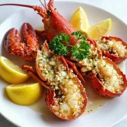 To create this dish, you will need: - 4 lobster tails - 1/2 cup unsalted butter (1 stick) - 6 cloves garlic, minced - 1 tablespoon fresh lemon juice - 1 tablespoon fresh parsley, finely chopped - 1 teaspoon smoked paprika - Salt and freshly ground pepper to taste - Lemon wedges for serving These main ingredients combine to give you rich flavor and a delightful aroma. The butter serves as the base, while garlic adds depth. Lemon juice brightens the dish, and smoked paprika gives it a warm, subtle kick. You can enhance your lobster tails with some optional ingredients. Try adding: - Red pepper flakes for heat - Fresh herbs like thyme or basil for a unique twist - Parmesan cheese for a savory layer - A splash of white wine for extra richness These additions can help you tailor the dish to your taste. Feel free to experiment and find your favorite combination! Using the right tools makes cooking easier. Here are some items you should have on hand: - Kitchen shears for cutting the lobster shells - A small saucepan for melting the butter - A pastry brush for applying the garlic butter - A baking sheet for roasting the lobster tails With these tools, you can prepare your Garlic Butter Lobster Tails with ease. Each tool plays a key role in achieving that perfect finish. {{ingredient_image_2}} First, preheat your oven to 425&deg;F (220&deg;C). A hot oven cooks the lobster tails well. Next, take kitchen shears and cut the top shell of each lobster tail. Cut lengthwise down the middle but stop before the end. This way, you keep the shell intact. Now, gently pull the lobster meat from the shell. Lay the meat on top of the shell for a great look. For the garlic butter, melt 1/2 cup of unsalted butter in a small saucepan over medium heat. Once melted, add 6 minced garlic cloves. Saut&eacute; for 1-2 minutes until the garlic smells nice. Be careful not to let it burn. Remove the pan from heat and mix in 1 tablespoon of fresh lemon juice, 1 tablespoon of parsley, and 1 teaspoon of smoked paprika. Season with salt and pepper to taste. Now, brush the lobster meat with the garlic butter mixture. Coat some butter inside the shell too. Save some of the garlic butter for basting later. Arrange the lobster tails on a baking sheet and place them in the hot oven. Bake for 12-15 minutes until the meat is opaque and fully cooked. Halfway through, baste with the reserved garlic butter for extra flavor. When done, let the lobster tails rest for a couple of minutes before serving. Enjoy your delicious meal! When picking lobster tails, look for ones that feel firm. The shells should be hard and shiny. A fresh tail has a clean ocean smell, not a fishy one. Size matters too; larger tails usually mean more meat. Aim for tails that weigh about 6 to 8 ounces. You can find them in seafood shops or online. Start with unsalted butter for the best taste. Melt it gently over medium heat. Add minced garlic and cook until it's fragrant. This should take just 1-2 minutes. Be careful not to let it burn; burnt garlic tastes bitter. Once the garlic is cooked, mix in lemon juice, chopped parsley, and smoked paprika. This blend gives a rich flavor and nice color. Adjust salt and pepper to your taste. Cut the lobster tails with kitchen shears. This helps you access the meat easily. Pull the meat out and place it on top of the shell for a stunning look. Basting with garlic butter during baking keeps the meat moist. Bake at 425&deg;F for 12-15 minutes. Look for meat that turns opaque, which means it&rsquo;s ready to eat. Allow the tails to rest before serving; this keeps them juicy. Pro Tips Choose Fresh Lobster: Always opt for the freshest lobster tails available to enhance the flavor of your dish. Check for a firm shell and a fresh sea scent. Don&rsquo;t Overcook: Keep an eye on the cooking time. Lobster tails can become tough if overcooked. They should be opaque and tender when done. Basting is Key: For extra flavor and moisture, baste the lobster tails with the garlic butter mixture halfway through cooking. Garnish Thoughtfully: Enhance the presentation by garnishing with additional lemon wedges and fresh parsley for a vibrant look on the plate. {{image_4}} You can play with flavors to make garlic butter lobster tails even better. Here are some ideas: - Herbs: Try adding thyme or tarragon for a fresh taste. - Spices: A dash of cayenne pepper adds heat without overpowering. - Citrus: Swap lemon juice for lime juice for a zesty twist. - Cheese: Sprinkle some grated Parmesan on top before baking for extra richness. Each of these additions can change the dish's flavor profile. Experimenting is fun and boosts your cooking skills! You can cook lobster tails in different ways, and each method offers unique flavors. - Grilling: Grilling gives a smoky flavor. Brush the lobster with garlic butter and grill for 6-8 minutes, turning halfway. - Baking: Baking is easy and keeps the lobster juicy. Follow the oven instructions for a perfect bake. Both methods work well. Choose the one that fits your style and the weather! Garlic butter lobster tails pair well with many sides. Here are some delicious options: - Rice: A light lemon rice complements the richness of the lobster. - Vegetables: Steamed asparagus or green beans add color and crunch. - Salad: A fresh Caesar salad brightens the meal. - Bread: Serve with crusty bread to soak up the garlic butter. These sides enhance the lobster experience. Mix and match to create your perfect meal! To keep your garlic butter lobster tails fresh, place them in an airtight container. Make sure to let them cool down first. Store the container in the fridge. Use the leftovers within two days for the best taste and texture. If you have leftover garlic butter, store it in a small jar. It can add flavor to other dishes later. When you are ready to enjoy your leftovers, preheat your oven to 350&deg;F (175&deg;C). Place the lobster tails on a baking sheet. Cover them with aluminum foil to keep moisture in. Heat for about 10-15 minutes until warm. Avoid using the microwave, as it can make the lobster rubbery. If you want to freeze your lobster tails, make sure they are cooked and cooled first. Wrap each tail in plastic wrap tightly, then put them in a freezer bag. Remove as much air as possible to prevent freezer burn. Lobster tails can stay in the freezer for up to three months. When ready to use, thaw them overnight in the fridge before reheating. You should use fresh lobster tails. They offer the best taste and texture. Look for tails that are firm and have a nice color. Avoid any that have a strong fishy smell. If fresh is not available, good quality frozen tails are a decent choice. Yes, you can use frozen lobster tails. Just make sure to thaw them properly. Place them in the fridge overnight or run them under cold water for a quicker thaw. This helps keep the meat moist and tender. Always check the packaging for any cooking instructions too. Lobster tails are done when the meat turns opaque and firm. You'll notice a white color instead of translucent. The internal temperature should reach 140&deg;F (60&deg;C). Use a food thermometer for the best results. If you cut into the meat, it should be slightly springy, not mushy. In this blog post, you learned how to make garlic butter lobster tails. We covered main ingredients, optional flavors, and key tools. I shared step-by-step instructions for preparing and cooking the dish. You also got tips on selecting fresh lobster tails and perfecting the garlic butter mix. In the end, enjoy this dish your way. Try different flavors and methods. Remember, cooking is fun and creative! Happy cooking!