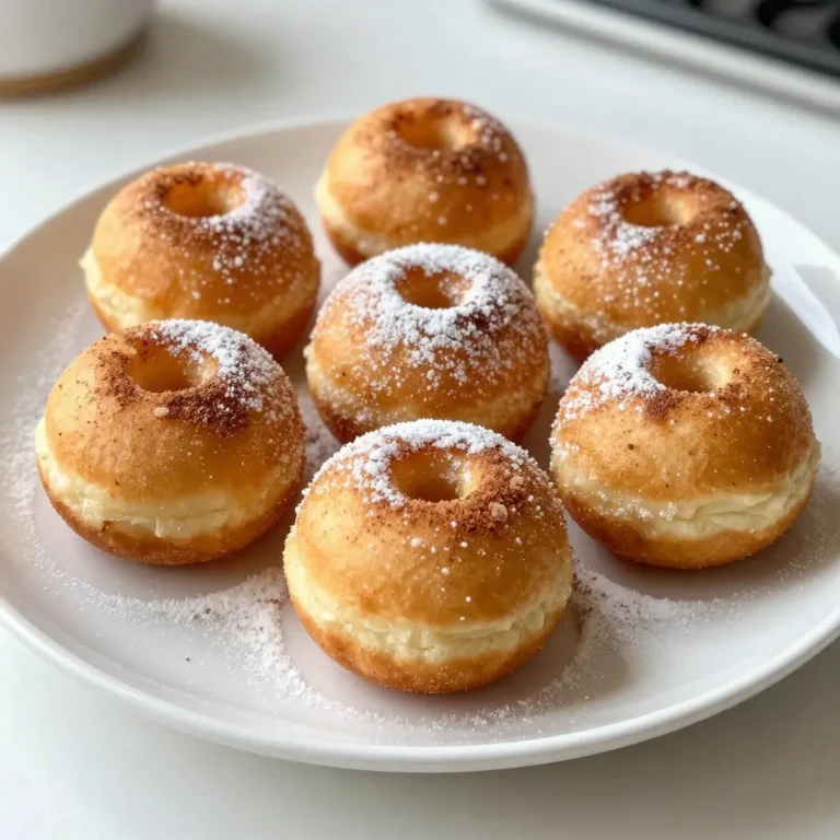 - 1 cup all-purpose flour - 1/4 cup granulated sugar - 1/2 teaspoon baking powder - 1/4 teaspoon baking soda - 1/4 teaspoon salt - 1/4 teaspoon ground nutmeg - 1/2 cup sour cream - 1 large egg - 1 teaspoon vanilla extract - 2 tablespoons melted butter - 1/4 cup powdered sugar (for dusting) - 1 tablespoon cinnamon (for dusting) Each ingredient plays a key role in making these donut holes great. - All-purpose flour gives structure. It helps the donut holes hold their shape. - Granulated sugar sweetens the dough. It also helps the donut holes brown nicely. - Baking powder and baking soda are leavening agents. They help the donut holes rise and become fluffy. - Salt enhances flavor. It balances the sweetness and makes each bite tasty. - Ground nutmeg adds warmth and spice. It gives a classic donut flavor. - Sour cream keeps the donut holes moist. It also adds a slight tang. - Egg binds the mixture. It also helps with structure and richness. - Vanilla extract adds a lovely aroma. It enhances the overall flavor. - Melted butter adds richness. It makes the donut holes soft and tasty. - Powdered sugar and cinnamon are for dusting. They add sweetness and a final touch of flavor. You can make these donut holes your own with simple swaps. - Flour: Use whole wheat flour for a healthier option or gluten-free flour to suit dietary needs. - Sugar: Replace granulated sugar with coconut sugar for a more natural sweetness. - Sour cream: Greek yogurt can be a great alternative; it adds creaminess and tang. - Egg: Use a flax egg (1 tablespoon ground flaxseed + 2.5 tablespoons water) for a vegan option. - Butter: Substitute with coconut oil for a dairy-free choice. These changes still keep the donut holes delicious and fun! {{ingredient_image_2}} First, gather your ingredients. You need one cup of all-purpose flour, a quarter cup of granulated sugar, and a few other items. In a large bowl, mix the dry ingredients. Combine the flour, sugar, baking powder, baking soda, salt, and ground nutmeg. Use a whisk to blend them well. This helps your donut holes rise nicely and taste great. Next, move to the wet ingredients. In another bowl, whisk together half a cup of sour cream, one large egg, one teaspoon of vanilla extract, and two tablespoons of melted butter. Make sure this mixture is smooth. A smooth blend gives your donut holes a moist texture, which is key for a tasty treat. Now, it’s time to mix the wet and dry ingredients. Gently pour the wet mixture into the dry ingredients. Stir carefully with a spatula or wooden spoon. Mix until just combined. The dough should be slightly sticky but not too wet. This balance is vital for perfect donut holes. After mixing, lightly dust a clean surface with flour. Place your dough on this floured area. Roll it into a log about one inch thick. Use a sharp knife to cut the log into one-inch pieces. Each piece will become a donut hole. Now, roll each piece into a ball. This gives your donut holes a nice shape. Aim for uniform sizes to ensure even cooking. If they are all about the same size, they will cook at the same rate. Before cooking, preheat your air fryer. Set it to 350°F (175°C). Preheating is important for crispiness. While it heats, prepare your air fryer basket. Lightly spray it with cooking spray to prevent sticking. Arrange your donut holes in a single layer. Make sure they do not touch each other. This allows for even cooking. Cook the donut holes for about 6 to 8 minutes. They should turn a beautiful golden brown. Check them at the 6-minute mark to avoid overcooking. Once they are done, remove them from the air fryer carefully. Now, you can dust them with sugar and cinnamon. Mix a quarter cup of powdered sugar with one tablespoon of cinnamon in a small bowl. While the donut holes are warm, toss them in this mix. This step adds a delicious flavor and makes them look inviting. To make great donut holes, start with a good mix of wet and dry ingredients. Make sure your dry mix is well-blended. This helps the donut holes rise well. When you mix in the wet ingredients, do it gently. Overmixing can make them tough. The dough should feel a bit sticky when rolled into balls. This gives a soft and fluffy texture. One common mistake is overcrowding the air fryer basket. Make sure to leave space between each donut hole. This allows hot air to circulate and cook evenly. Another mistake is cooking them too long. Check them at the 6-minute mark to see if they are golden brown. If they look good, take them out. Lastly, don't forget to dust them with the sugar and cinnamon mix while they are warm. It helps the sugar stick better. To boost flavor, consider adding a pinch of vanilla or more nutmeg. You can also try different spices like cinnamon or cardamom in the dough. If you want a crunchy outside, brush them with melted butter before dusting. For a sweet twist, try adding mini chocolate chips or dried fruit. These small changes can make your donut holes even better. Enjoy experimenting! Pro Tips Check Donut Holes for Doneness: Use a toothpick to check if the donut holes are cooked through; if it comes out clean, they are ready! Experiment with Flavors: Feel free to add spices like cinnamon or cardamom to the dough for a unique twist. Let Them Cool Slightly: Allow the donut holes to cool for a minute after air frying before tossing in sugar to avoid clumping. Storage Tips: Keep any leftover donut holes in an airtight container at room temperature for up to two days for the best taste. {{image_4}} You can easily change the flavor of your donut holes. For chocolate donut holes, add 1/4 cup of cocoa powder to the dry mix. This gives them a rich, chocolatey taste. If you prefer maple, substitute vanilla with maple extract. This adds a lovely sweetness and aroma. You can even mix in chocolate chips or nuts for extra texture. To make gluten-free donut holes, swap the all-purpose flour for a gluten-free blend. Look for one that works for baking. For a low-sugar option, use a sugar substitute like stevia or monk fruit. Adjust the amount to match your taste. These choices help make the treat friendly for different diets. Toppings can make your donut holes even more fun. Instead of sugar and cinnamon, try a chocolate glaze. Melt chocolate and dip each donut hole. Let it harden for a tasty finish. You can also sprinkle nuts or coconut flakes on top. For a fruity twist, drizzle with berry sauce or honey. Add a dusting of powdered sugar for a pretty look. Store your donut holes in an airtight container. This keeps them fresh and soft. Place parchment paper between layers to avoid sticking. Keep them at room temperature for up to two days. If you want to store them longer, use the freezer. To reheat your donut holes, use the air fryer. Preheat it to 350°F (175°C). Place the donut holes in the basket for about 3-4 minutes. This method helps them regain their crispiness. You can also use a microwave, but they may lose some texture. Freezing is a great option for longer storage. First, let the donut holes cool completely. Then, place them in a single layer on a baking sheet. Freeze until solid, then transfer them to a freezer bag. They can last for up to three months in the freezer. When ready to enjoy, thaw them overnight in the fridge before reheating. Yes, you can use other flours. Almond flour or whole wheat flour are popular choices. Just note that the texture may change. Almond flour makes a moist donut hole. Whole wheat flour gives a nutty flavor. If you switch flours, keep an eye on the moisture. You may need to adjust the liquid in the recipe slightly. These donut holes taste best fresh. You can store them in an airtight container. They will last for about 2 days at room temperature. If you want them to last longer, put them in the fridge. They can stay fresh for up to a week in the fridge. Just remember, they lose their crispness over time. Warm them up for a few seconds in the microwave to revive some softness. You can bake donut holes in the oven. Preheat the oven to 350°F (175°C). Place the donut holes on a baking sheet lined with parchment paper. Bake for about 10-12 minutes or until golden brown. You can also fry them in oil. Heat oil in a deep pot to 350°F (175°C) and fry until golden. Both methods give delicious results, but air frying is quicker and less messy. In this blog post, we covered the key ingredients, instructions, tips, variations, and storage for donut holes. Each ingredient plays a vital role in flavor and texture. With the right techniques, you can make perfect donut holes every time. Remember, substitutions can enhance health without losing taste. Explore flavors and toppings that fit your style. Don't forget the best practices for storing and reheating to keep them fresh. Enjoy your baking journey and share your creations with friends!