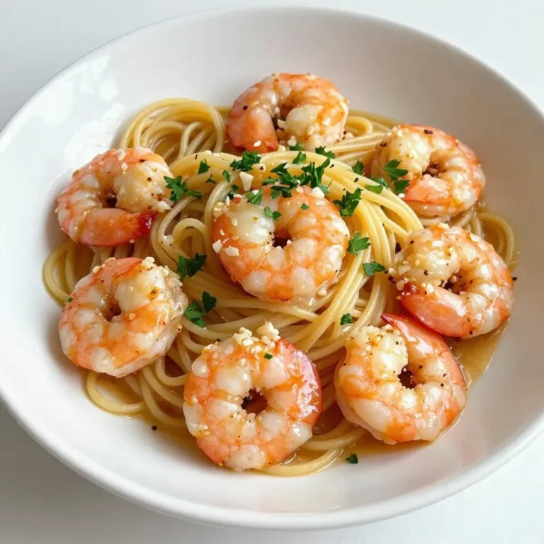 For a tasty garlic butter shrimp scampi, you need these main items: - 1 lb large shrimp, peeled and deveined - 8 oz linguine or spaghetti - 6 tablespoons unsalted butter, divided - 4 cloves garlic, minced - 1 teaspoon red pepper flakes - 1 lemon, zested and juiced - 1/4 cup fresh parsley, finely chopped - Salt and pepper to taste These ingredients come together to create a rich and flavorful dish. Fresh shrimp make a big difference in taste. You can choose linguine or spaghetti based on your preference. Seasonings bring out the best flavors in your shrimp scampi. Here are the key ones: - Red pepper flakes for heat - Salt to enhance flavor - Pepper for a touch of warmth You can adjust the red pepper flakes to make it milder or spicier. Salt and pepper are simple but essential for a tasty dish. Garnishes add a nice touch to your meal. Consider these options: - Grated Parmesan cheese for richness - Extra chopped parsley for color Adding a sprinkle of Parmesan cheese gives it a creamy finish. Fresh parsley brightens the dish and adds freshness. These garnishes make your shrimp scampi look and taste even better. {{ingredient_image_2}} First, fill a deep pot with water and add salt. Bring the water to a boil. Next, add 8 oz of linguine or spaghetti. Cook according to the package for 8-10 minutes until it is al dente. Once ready, drain the pasta but save 1/2 cup of the starchy water. Set the pasta aside. This water helps to thicken the sauce later. Grab a large skillet and set it over medium heat. Melt 4 tablespoons of butter in the skillet. As it melts, toss in 4 cloves of minced garlic and 1 teaspoon of red pepper flakes. Stir for about 1 minute. You want the garlic to smell good but not brown. Next, raise the heat to medium-high and add 1 lb of shrimp. Season the shrimp with salt and pepper. Cook for about 2-3 minutes on one side. Then, flip them and cook for another 2-3 minutes. The shrimp should be pink and opaque when done. Now it's time to mix everything! Squeeze in the juice of 1 lemon and add the lemon zest. Add the remaining 2 tablespoons of butter and stir until it melts. If the sauce seems thick, gently mix in the reserved pasta water until it looks just right. Carefully add the cooked pasta to the skillet. Toss it together so the shrimp and sauce coat the noodles well. Taste it and adjust with more salt and pepper if needed. Finally, sprinkle fresh chopped parsley on top for color and flavor. Serve it hot, and if you like, add some grated Parmesan cheese for extra richness. To cook shrimp just right, aim for a bright pink color. Cook them for about 2-3 minutes on each side. If they curl up tightly, they are overcooked. Perfect shrimp will be firm but tender. Timing is key here. If you like it spicy, add more red pepper flakes. For less heat, use less. Start with a small amount. You can always add more later. Taste as you cook. This way, you control the spice level to your liking. To boost flavor, add grated Parmesan cheese. It adds a rich, savory touch. Fresh herbs like parsley also help brighten the dish. Chopped basil or thyme can add a new twist. Don’t hesitate to mix flavors. Experiment to find your perfect balance. Pro Tips Use Fresh Shrimp: For the best flavor and texture, opt for fresh shrimp over frozen. If using frozen shrimp, ensure they are fully thawed before cooking. Don’t Overcook the Shrimp: Cook the shrimp just until they turn pink and opaque. Overcooking can make them rubbery. Adjust the Heat: Feel free to modify the amount of red pepper flakes to suit your heat preference, or even omit them for a milder dish. Starch is Key: Always reserve a bit of pasta water to adjust the sauce consistency. The starch helps the sauce cling to the pasta better. {{image_4}} You can switch up the pasta in shrimp scampi. While linguine or spaghetti is classic, try fettuccine or penne for a different bite. You might even enjoy gluten-free pasta if that fits your needs. Each option adds a new texture and taste to the dish. Mixing in vegetables can enhance your shrimp scampi. Consider adding spinach or cherry tomatoes for color and flavor. Broccoli or bell peppers can also work well. Just sauté them with the garlic for a few minutes before adding the shrimp. This not only adds nutrition but also makes your dish more vibrant and appealing. If you want to elevate your dish, try using scallops or lobster instead of shrimp. Both options bring a rich flavor. For scallops, sear them until golden brown before adding to the sauce. If you choose lobster, cook it just until tender to keep it juicy. These variations create a luxurious twist on the classic recipe, perfect for special occasions. To store your garlic butter shrimp scampi, let it cool first. Use an airtight container for best results. Place the leftovers in the fridge. They will stay fresh for up to two days. If you want to keep it longer, freezing is an option. When it’s time to enjoy your leftovers, reheat them gently. Use a skillet over low heat for even warmth. Add a splash of water or broth to keep it moist. Stir often to avoid burning. You can also microwave it in short bursts, stirring in between. If you choose to freeze the dish, do so right after it cools. Place it in a freezer-safe container. It can last up to three months in the freezer. To reheat, let it thaw in the fridge overnight before warming it up. This way, it retains its flavor and texture. For shrimp scampi, large shrimp works best. Look for shrimp that are peeled and deveined. Fresh shrimp adds great flavor, but frozen shrimp is fine too. Just thaw them before cooking. I prefer wild-caught shrimp for their taste and sustainability. You can prepare the shrimp scampi ahead of time, but it's best fresh. If you make it early, store it in the fridge for up to a day. When ready to serve, gently reheat it on low heat. Add a splash of pasta water to keep it saucy. Side dishes can enhance your meal. Here are some tasty options: - Garlic bread: Perfect for soaking up extra sauce. - Salad: A fresh green salad adds crunch. - Steamed vegetables: Broccoli or asparagus pair well. - Rice: Serve it over a bed of fluffy rice for a filling dish. These sides complement the flavors of the shrimp scampi nicely. This blog covered garlic butter shrimp scampi in detail. We explored key ingredients, including seasonings and garnishes. I shared simple steps to cook the dish perfectly. You learned tips to avoid overcooking shrimp and adjust spice levels. We also discussed tasty variations and how to store leftovers. Try making this dish your own with different flavors. Enjoy experimenting with new ingredients and serving it with your favorite sides!