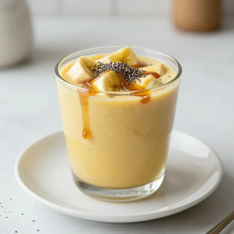 - 1 large ripe banana - 2 tablespoons creamy peanut butter - 1 cup unsweetened almond milk (or your preferred milk option) - 1 tablespoon honey or maple syrup (adjust for desired sweetness) - 1/2 teaspoon vanilla extract - 1/4 teaspoon ground cinnamon (optional, for added warmth) - 1/2 cup ice cubes (optional, for a thicker texture) - Chia seeds or crushed nuts for garnish (optional, for extra crunch) When I make this smoothie, I always use a ripe banana. A ripe banana gives the best flavor. The creamy peanut butter adds richness and a lovely texture. I usually go for unsweetened almond milk, but you can pick what you like. Honey or maple syrup adds sweetness, so you can choose how sweet you want it. The vanilla and cinnamon are not must-haves, but they make it tastier! - Chia seeds - Crushed nuts Garnishing with chia seeds or crushed nuts adds a fun crunch. It also makes the drink look pretty. You can skip this step if you want a simple smoothie. But I find that a little garnish makes it feel special. - Whole milk - Coconut milk - Oat milk - Soy milk If you want to switch up the milk, there are many options. Whole milk will make it creamier. Coconut milk offers a tropical twist. Oat milk is great for a smooth and mild flavor. Soy milk is rich in protein and works well too. Choose what fits your taste and diet! {{ingredient_image_2}} 1. First, peel your large ripe banana. 2. Break the banana into smaller chunks. 3. Place the banana chunks into your blender. 4. Add 2 tablespoons of creamy peanut butter. 5. Pour in 1 cup of unsweetened almond milk. 6. If you want sweetness, add 1 tablespoon of honey or maple syrup. 7. Add 1/2 teaspoon of vanilla extract. 8. For warmth, sprinkle in 1/4 teaspoon of ground cinnamon if you like. 1. Blend all ingredients on high speed. 2. Stop blending when you reach a smooth and creamy mix. 3. If you want a thicker smoothie, add 1/2 cup of ice cubes. 4. Blend again until the ice is fully mixed in. 5. Taste your smoothie. Adjust sweetness if needed. 1. Pour your tasty smoothie into a glass. 2. For a nice finish, add chia seeds or crushed nuts on top. 3. Enjoy your creamy peanut butter banana smoothie! When picking a banana, look for one that is ripe. A ripe banana has a yellow skin with a few brown spots. This means it’s sweet and soft, perfect for blending. If the banana is green, it will taste starchy and not sweet. Avoid bananas with too many black spots, as they may be overripe and mushy. A good blender is key for a smooth drink. I suggest using a high-speed blender for the best results. Brands like Vitamix or Ninja work great. If you have a regular blender, it should still work well. Just blend a bit longer to get it smooth. Make sure the blender is big enough for your ingredients. Sweetness is important in this smoothie. Start with one tablespoon of honey or maple syrup. Blend and taste it. If you want it sweeter, add more. You can also use ripe bananas for natural sweetness. Adjusting sweetness makes the drink just right for you. It's all about what you like! Pro Tips Use Frozen Bananas: For an extra creamy and cold smoothie, use frozen bananas instead of fresh ones. This adds a thicker texture without needing ice. Nut Butter Variations: Experiment with different nut butters like almond or cashew for a unique flavor twist. Each type will give your smoothie a distinct taste profile. Add Protein: Boost the nutritional value by adding a scoop of protein powder or Greek yogurt. This makes the smoothie more filling and perfect for a post-workout snack. Sweetness Balance: Adjust sweetness gradually. Start with less honey or maple syrup and taste as you blend, ensuring you achieve the perfect balance without overpowering the flavors. {{image_4}} You can make this smoothie even better by adding more fruits. Try adding berries like strawberries or blueberries. They add a nice color and taste. You can also use mango or pineapple for a tropical twist. Just remember to keep the banana since it adds creaminess. Mix and match until you find your favorite combo! If you want a protein boost, add protein powder. A scoop of your favorite flavor works well. This is great for a post-workout snack. It helps your muscles recover after exercise. Just blend it in with the other ingredients for a smooth texture. You won’t even notice it’s there! To make this smoothie dairy-free, use almond milk or coconut milk. Both work great and keep it creamy. If you want it vegan, skip honey and use maple syrup instead. This way, everyone can enjoy this tasty treat. Adjust the sweetness to your liking, and you’re all set! If you have leftover smoothie, pour it into a clean container. Seal it tightly. Store it in the fridge for up to 24 hours. The smoothie may separate, so shake it well before drinking. To freeze the smoothie, pour it into ice cube trays. This method makes it easy to grab a small portion later. Once frozen, transfer the cubes to a zip-top bag. They can last up to three months in the freezer. When you want to enjoy your frozen smoothie, take out a few cubes. Place them in a blender. Add a splash of almond milk to help it blend smoothly. Blend until creamy. This keeps the taste fresh and delicious! Yes, you can use frozen bananas. They add a nice creaminess to the smoothie. Just break the frozen banana into smaller chunks before blending. This helps it blend easier. Frozen bananas also keep your smoothie cold without needing ice. A standard Peanut Butter Banana Smoothie has about 400 calories. This number can change based on the milk and sweetener you choose. If you use less peanut butter or skip the sweetener, you can lower the calorie count. This smoothie is packed with nutrients. The banana gives you potassium, which is good for your heart. Peanut butter adds protein and healthy fats, keeping you full longer. Almond milk has fewer calories than regular milk. Plus, it’s lactose-free. Chia seeds or nuts add extra fiber and crunch, making it even healthier. Yes, you can make this smoothie ahead of time. Just store it in the fridge for up to 24 hours. It may separate a bit, so give it a good shake or stir before drinking. For longer storage, you can freeze it. Just remember to thaw it in the fridge overnight before blending again. You learned how to make a tasty Peanut Butter Banana Smoothie with simple steps. We covered ingredients, blending techniques, and tips for the best flavor. You can even customize your smoothie with different fruits or protein. Storing leftovers is easy, so enjoy it later. I hope you feel excited to try this recipe. Smoothies are fun, healthy, and perfect for everyone!