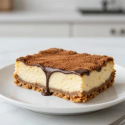 - 1 &frac12; cups graham cracker crumbs - &frac12; cup unsalted butter, melted - &frac14; cup granulated sugar - 1 teaspoon ground cinnamon - 16 oz cream cheese, softened - &frac34; cup granulated sugar - 2 large eggs - 1 teaspoon vanilla extract - 1 tablespoon all-purpose flour - &frac14; cup granulated sugar - 1 tablespoon ground cinnamon - &frac12; cup chocolate chips (optional) To make churro cheesecake bars, you need a few simple ingredients. First, for the crust, you will use graham cracker crumbs, melted butter, sugar, and cinnamon. These give a sweet and crunchy base. For the cheesecake filling, you need softened cream cheese, sugar, eggs, vanilla, and flour. The cream cheese makes it rich and creamy. The eggs help it set, while vanilla adds flavor. Finally, for the topping, you mix sugar and cinnamon. You can also add chocolate chips if you want extra sweetness. These ingredients create a fun and tasty dessert that everyone loves. {{ingredient_image_2}} - Preheat oven to 325&deg;F (163&deg;C). - Line an 8x8 inch baking pan with parchment paper. First, set your oven. This temperature helps the bars bake evenly. The parchment paper makes it easy to lift the bars out later. - Combine ingredients in a bowl. - Press mixture into the baking pan evenly. In a bowl, mix graham cracker crumbs, melted butter, sugar, and cinnamon. Stir until it feels like wet sand. Press this mix into the pan&rsquo;s bottom. Make sure it is even. - Bake crust for 10 minutes. - Prepare cheesecake filling while crust cools. Bake the crust for 10 minutes. This step gives it a nice, firm base. While it cools, you can start making the cheesecake filling. - Beat cream cheese until smooth. - Add sugar, eggs, vanilla, and flour. In a separate bowl, beat the softened cream cheese until creamy. Then, mix in sugar until smooth. Add the eggs one by one, mixing well after each. Finally, add vanilla and flour. Stir gently so it stays creamy. - Pour filling over crust. - Bake for 30-35 minutes until set. Carefully pour the cheesecake filling over the baked crust. Spread it evenly with a spatula. Bake for 30-35 minutes. The edges should be set but the center can still jiggle slightly. - Cool at room temperature; chill in refrigerator. - Prepare topping and cut into bars. Let the bars cool at room temperature for about an hour. After that, chill them in the fridge for at least two hours. When ready, mix sugar and cinnamon for the topping. Lift the cheesecake from the pan using the parchment. Cut into bars and sprinkle the cinnamon sugar mixture on top. Enjoy your sweet treat! - Use fresh graham cracker crumbs. Old crumbs lose their flavor and texture. - Ensure butter is fully melted. This binds the crust well and gives a great crunch. - Soften cream cheese completely. Cold cream cheese makes lumps in your filling. - Avoid overmixing after adding eggs. This keeps the filling light and avoids cracks. - Adjust the cinnamon amount for the topping. More cinnamon adds warmth, while less gives a milder taste. - Consider adding citrus zest for brightness. A touch of lemon or orange zest can elevate the flavors. Pro Tips Chill the Cream Cheese: For a smoother cheesecake filling, ensure your cream cheese is at room temperature before mixing. This helps avoid lumps and creates a creamy texture. Don&rsquo;t Overmix: When adding eggs to the cheesecake filling, mix just until combined. Overmixing can incorporate too much air, leading to cracks during baking. Use a Water Bath: If you want an extra creamy texture and to reduce the risk of cracks, consider baking your cheesecake in a water bath. Wrap the pan in foil and place it in a larger pan filled with hot water. Let It Set: After baking, allow the cheesecake bars to cool at room temperature before chilling in the refrigerator. This helps the filling firm up properly and enhances the flavor. {{image_4}} You can make your churro cheesecake bars even more fun! Try adding some chopped nuts to the filling. Walnuts or pecans add a nice crunch. You can also swap out vanilla extract for almond extract. This gives your bars a whole new flavor. Let's talk toppings! Instead of chocolate chips, try a caramel drizzle. It adds a sweet twist. You can also use fresh fruit, like strawberries or raspberries. They add color and a fresh taste to each bite. Want a gluten-free version? No problem! Use gluten-free graham crackers for the crust. Just make sure all your ingredients are certified gluten-free. This way, everyone can enjoy these tasty treats without worry. You should store your churro cheesecake bars in an airtight container. This keeps them fresh and tasty. They are best enjoyed within 3-5 days. After that, they may lose some of their charm. You can freeze cut bars for up to 3 months. This is a great way to save some for later. Just make sure to wrap them well to avoid freezer burn. When you want to enjoy them again, thaw the bars in the refrigerator before serving. This keeps their texture smooth and creamy. If you want to warm your churro cheesecake bars, simply reheat them in the microwave for a few seconds. This can help enhance the flavors. You can serve them chilled or at room temperature, depending on your preference. Enjoying them both ways is a treat! Check for a slight jiggle in the center. This means it is not overbaked. The edges should be firm, while the center stays soft. It will set more as it cools. Yes, you can make these bars up to 2 days prior. This makes them great for parties or gatherings. Just store them in the fridge until you are ready to serve. You can use crushed cookies or pie crust as alternatives. Oreos or digestive biscuits work well. Just make sure to adjust the sugar if your substitute is sweet. Yes, you can use low-fat cream cheese. However, it may change the texture and flavor a bit. It might not be as rich and creamy as the full-fat version. Store uneaten bars in an airtight container in the fridge. They stay fresh for about 3-5 days. Enjoy them chilled or let them sit at room temperature before serving. You now know how to make delicious cheesecake bars. We covered crust, filling, and toppings. Each step is clear, from mixing ingredients to baking and storing. Don&rsquo;t forget the tips for a creamy texture and variations to try. You can enjoy these bars fresh or chilled, and they are easy to make in advance. With some practice, you'll master this recipe. Enjoy your tasty treat, and share it with friends and family!