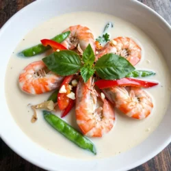 - 1 lb (450g) large shrimp, peeled and deveined - 1 can (400ml) creamy coconut milk - 4 cups chicken or vegetable broth - 1 tablespoon red curry paste - 1-inch piece of fresh ginger, finely minced - 2 cloves garlic, minced to a paste - 1 stalk lemongrass, finely chopped (white part only) - 1 red bell pepper, thinly sliced - 1 cup snap peas, trimmed and halved - 1 tablespoon fish sauce (or soy sauce for a vegetarian option) - Juice of 1 lime, freshly squeezed - Fresh cilantro leaves, for garnish - Fresh Thai basil leaves, for garnish - Salt and freshly ground black pepper, to taste If you can&rsquo;t find fresh shrimp, feel free to use frozen shrimp. Just thaw them first. You can swap the fish sauce with soy sauce for a vegetarian twist. Coconut cream can replace coconut milk if you desire a richer taste. For a spicier kick, add more red curry paste or fresh chili peppers. To make your soup shine, try to find fresh shrimp at your local market. Look for shrimp that smell like the sea, not fishy. Fresh ginger and lemongrass are key to great flavor. Visit an Asian grocery store for the best red curry paste and fish sauce. Always choose organic vegetables when possible for the best taste and health benefits. {{ingredient_image_2}} Start by gathering all your ingredients. You will need: - 1 lb large shrimp, peeled and deveined - 1 can creamy coconut milk - 4 cups chicken or vegetable broth - 1 tablespoon red curry paste - 1-inch piece of fresh ginger, finely minced - 2 cloves garlic, minced to a paste - 1 stalk lemongrass, finely chopped (white part only) - 1 red bell pepper, thinly sliced - 1 cup snap peas, trimmed and halved - 1 tablespoon fish sauce (or soy sauce for a vegetarian option) - Juice of 1 lime, freshly squeezed - Fresh cilantro leaves, for garnish - Fresh Thai basil leaves, for garnish - Salt and freshly ground black pepper, to taste Make sure your shrimp are ready to go. Clean them well. Mince the ginger and garlic. Chop the lemongrass and bell pepper. Trim the snap peas, and you are all set. 1. In a large pot, add a splash of cooking oil over medium heat. Wait until the oil shimmers. 2. Add the minced ginger, garlic paste, and chopped lemongrass. Stir-fry for about 2 minutes. You want to smell the lovely aromas. 3. Now, stir in the red curry paste. Cook it for another minute. This makes the flavors bold and spicy. 4. Pour in the chicken or vegetable broth. Stir gently. Bring the pot to a gentle simmer. 5. When it simmers, add the creamy coconut milk, sliced red bell pepper, and snap peas. Stir well. 6. Let the soup simmer for about 5 minutes. This softens the veggies but keeps them crisp. 7. Gently fold in the shrimp. Cook for 3 to 4 minutes. They should turn bright pink and opaque. 8. Stir in the fish sauce and fresh lime juice. Taste and adjust salt and black pepper if needed. 9. Remove the pot from heat. Let it rest for a minute. This helps the flavors mix beautifully. 10. Serve the soup hot. Garnish with fresh cilantro and Thai basil leaves for a fresh touch. To make your soup even better, consider these tips: - Use fresh ingredients. Fresh shrimp and herbs add great flavor. - Adjust the spice level. Add more red curry paste for heat if you like it spicier. - Let it rest. Allowing the soup to sit lets the flavors blend. - Experiment with garnishes. Add lime wedges or chili flakes for extra flair. Enjoy your cooking! To make your soup burst with flavor, focus on fresh herbs. Use fresh cilantro and Thai basil for a strong taste. Adding lime juice at the end brightens the dish. It gives the soup a zesty kick. You can also try adding more red curry paste for extra heat. Stir in a little fish sauce, too; it adds a savory depth. One common mistake is overcooking the shrimp. Shrimp cooks quickly, so watch them closely. If they turn rubbery, your soup won't taste great. Another mistake is not tasting as you cook. Always taste your soup before serving. Adjust salt and spice levels based on your preference. Lastly, don't skip the fresh herbs. They make a big difference in flavor. A large pot is essential for this soup. It allows for even cooking and gives you space to stir. A sharp knife is key for chopping herbs and vegetables. Use a cutting board to keep your counters clean. A measuring spoon helps ensure you add the right amounts. Lastly, have a ladle ready for serving. It makes dishing up easy and clean. Pro Tips Fresh Ingredients Matter: Always use fresh shrimp and vegetables to enhance the flavor and texture of your soup. Adjust the Heat: If you prefer a spicier soup, feel free to add extra red curry paste or a pinch of chili flakes. Customize Your Veggies: Feel free to swap in other vegetables like bok choy or mushrooms for a personal twist. Garnishing is Key: Don&rsquo;t skip the fresh cilantro and Thai basil; they elevate the dish with fresh aromas and flavors. {{image_4}} You can easily make this soup vegetarian or vegan. To do this, skip the shrimp and fish sauce. Use tofu or tempeh instead. Both options soak up flavors well. For the broth, use vegetable broth. This keeps the soup rich and tasty. Coconut milk adds creaminess, making it satisfying. You can also add mushrooms for extra texture. If you want to switch up the protein, try chicken or fish. Cook them in the same way as the shrimp. If you use chicken, cut it into bite-sized pieces. Add it before the broth for even cooking. For fish, use a firm type, like salmon or cod. Both options keep the soup light and flavorful. Feel free to add more veggies to the soup. Carrots, zucchini, or spinach work great. Cut them into small pieces for even cooking. Add them when you put in the bell pepper and snap peas. This boosts nutrition and adds color. The more veggies, the more flavors and textures! After making Spicy Thai Coconut Shrimp Soup, let it cool to room temperature. Then, transfer the soup to an airtight container. You can store it in your fridge for up to three days. Make sure the container is sealed well to keep the flavors fresh. If you want to enjoy it later, freezing is a great option! To reheat, pour the soup into a pot. Warm it over medium heat. Stir occasionally to make sure it heats evenly. If the soup seems thick, add a splash of broth or water to loosen it. Heat until it's hot, but be careful not to boil it. This helps keep the shrimp tender. If you want to freeze the soup, cool it completely first. Then, pour it into freezer-safe bags. Remove as much air as you can before sealing. You can freeze it for up to three months. When you're ready to eat it, thaw it overnight in your fridge. Reheat it gently on the stove, just like before. Enjoy a warm bowl of this delicious soup even on busy days! Serve this soup hot in a bowl. I like to add fresh herbs on top. Sprinkle cilantro and Thai basil for color and flavor. You can also serve it with lime wedges. A side of jasmine rice pairs well, too. It soaks up the tasty broth and adds texture. Yes, you can use frozen shrimp. Just thaw them before cooking. Place them in cold water for about 15 minutes. This keeps the shrimp firm and tasty. Make sure to drain any excess water after thawing. Cooking times may be a bit longer, but the soup will still taste great. To spice it up, add more red curry paste. Start with an extra teaspoon and taste as you go. You can also add slices of fresh chili or a dash of chili oil. Another option is to serve it with hot sauce on the side. This way, everyone can adjust the heat to their liking. This blog post covered essential ingredients, tips for cooking, and ways to store your soup. We explored substitutions and enhancements for flavor. I shared common mistakes to avoid and equipment you'll need. Whether you're choosing vegetarian options or adding extra veggies, you can customize this soup. Remember to store leftovers properly for the best taste. Enjoy making Spicy Thai Coconut Shrimp Soup your way! Embrace your creativity, and happy cooking!