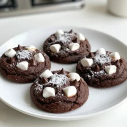 To make these tasty chocolate marshmallow cookies, you will need: - 1 cup all-purpose flour - 1/2 cup unsweetened cocoa powder - 1/2 teaspoon baking soda - 1/4 teaspoon salt - 1/2 cup unsalted butter, softened - 1/2 cup granulated sugar - 1/4 cup packed brown sugar - 1 large egg - 1 teaspoon pure vanilla extract - 1 cup semi-sweet or dark chocolate chips - 1 cup mini marshmallows - 1/2 cup chopped nuts (like walnuts or pecans - optional) - 1/4 teaspoon espresso powder (for a richer chocolate taste) You can boost the flavor with these extras: - Chopped nuts, like walnuts or pecans, add crunch. - A sprinkle of sea salt on top can enhance sweetness. - Add a touch of cinnamon for warmth. If you don't have something, here are swaps you can use: - Use coconut oil instead of butter for a dairy-free option. - Swap all-purpose flour with gluten-free flour for a gluten-free treat. - Use almond extract instead of vanilla for a nutty twist. - Replace chocolate chips with white chocolate or butterscotch chips for a unique flavor. These options help you customize your cookies to fit your taste and dietary needs! {{ingredient_image_2}} First, set your oven to 350&deg;F (175&deg;C). This temperature helps the cookies bake evenly. Next, line a baking sheet with parchment paper. This step keeps the cookies from sticking. You want to make sure they come off easily. In a medium bowl, whisk the following dry ingredients together: - 1 cup all-purpose flour - 1/2 cup unsweetened cocoa powder - 1/2 teaspoon baking soda - 1/4 teaspoon salt - 1/4 teaspoon espresso powder Mix these until they blend well. This mix gives the cookies a rich chocolate flavor. Set it aside for now. In a large bowl, cream together: - 1/2 cup unsalted butter, softened - 1/2 cup granulated sugar - 1/4 cup packed brown sugar Use an electric mixer for this step. Mix until it becomes light and fluffy, about 2-3 minutes. This process adds air and makes the cookies soft. Now, add the following to the creamed mixture: - 1 large egg - 1 teaspoon pure vanilla extract Beat these into the mix until smooth. You want everything to combine well. Gradually add the dry ingredients into the wet mixture. Stir gently until just combined. It&rsquo;s okay if the dough looks a bit chunky; that&rsquo;s perfect. Avoid overmixing. Next, fold in: - 1 cup semi-sweet or dark chocolate chips - 1 cup mini marshmallows - Optional: 1/2 cup chopped nuts (such as walnuts or pecans) Make sure these extras are evenly spread throughout the dough. This mix adds sweetness and texture. Using a tablespoon or cookie scoop, drop spoonfuls of dough onto the prepared baking sheet. Leave about two inches apart for spreading. Then, bake in the preheated oven for 10-12 minutes. Keep an eye on them. The edges should look set, while the centers stay soft and gooey. Once you take them out, let the cookies cool on the baking sheet for about 5 minutes. This helps them firm up. After that, move them to a wire rack to cool completely. Enjoy them warm or store them for later! To bake perfect chocolate marshmallow cookies, follow these simple tips: - Measure Ingredients Accurately: Use a kitchen scale or measuring cups to get exact amounts. This helps your cookies turn out just right. - Room Temperature Butter: Make sure your butter is soft, not melted. This creates a light, fluffy mix. - Don't Overmix: When you combine the wet and dry ingredients, stir gently. Overmixing makes cookies tough. - Use Parchment Paper: Line your baking sheet with parchment paper. This keeps cookies from sticking and helps with cleanup. If your cookies do not come out as expected, here are solutions to common problems: - Flat Cookies: If your cookies spread too much, your butter may be too warm. Try chilling the dough for 30 minutes before baking. - Dry Cookies: If cookies are dry, you may have added too much flour. Always spoon flour into the cup and level it off. - Burnt Edges: If edges burn, check your oven temperature with an oven thermometer. It might be too hot. Adding espresso powder can boost the chocolate flavor in your cookies. Here&rsquo;s how: - Just a Touch: Use 1/4 teaspoon of espresso powder. This small amount enhances the chocolate taste without adding coffee flavor. - Mix It In: Add the espresso powder when you combine dry ingredients. This ensures an even blend throughout the dough. These tips will help you create delightful chocolate marshmallow cookies every time! Enjoy experimenting and happy baking! Pro Tips Use room temperature ingredients: Ensure your butter and egg are at room temperature for a smoother batter, which helps in achieving a better texture. Don&rsquo;t overmix: When combining the dry and wet ingredients, mix just until incorporated. Overmixing can lead to tough cookies. Experiment with marshmallow types: Try using flavored mini marshmallows or even homemade marshmallows for a unique twist on the classic cookie. Storage tips: Store the cookies in an airtight container at room temperature to keep them soft and chewy for days. {{image_4}} You can change up the flavors by adding different mix-ins. Try using chopped nuts like walnuts or pecans for a nice crunch. You might also add candies like M&Ms for a fun twist. Dried fruits, like cranberries or cherries, can give a sweet touch. Each mix-in brings its own flavor and texture. If you want to make these cookies gluten-free, swap the all-purpose flour with a gluten-free blend. Look for a mix that works well for baking. You should also check that your cocoa powder and chocolate chips are gluten-free. This way, everyone can enjoy these treats! For a vegan version, replace the egg with a flax egg. To make a flax egg, mix one tablespoon of ground flaxseed with three tablespoons of water. Let it sit for a few minutes until it thickens. You can also use vegan butter instead of regular butter. Make sure your chocolate chips are dairy-free, too. This will keep the cookies tasty and vegan-friendly! To keep your chocolate marshmallow cookies fresh, store them in an airtight container. This will help maintain their softness and flavor. Place a piece of bread in the container. The bread adds moisture, ensuring your cookies stay chewy. Make sure to avoid direct sunlight. Heat and light can dry out your cookies. Instead, keep them in a cool, dark place. If stored this way, they can last up to a week. Freezing is a great option if you want to save some cookies for later. First, let the cookies cool completely. Then, place them in a single layer on a baking sheet. Freeze them for about an hour. This step prevents them from sticking together. Once frozen, transfer the cookies to a freezer-safe bag or container. Label the bag with the date. Frozen cookies can last up to three months. When you crave a treat, just take out a cookie and let it thaw. Reheating cookies brings back their warm, gooey texture. To reheat, preheat your oven to 350&deg;F (175&deg;C). Place the cookies on a baking sheet. Heat for about 5-7 minutes. This will restore their soft centers. You can also use a microwave. Heat one cookie on a plate for about 10-15 seconds. This method is quick but can make cookies more chewy than soft. Enjoy your delicious cookies warm! Yes, you can make these cookies ahead of time. You can prepare the dough and chill it in the fridge for up to 24 hours. Chilling the dough helps the flavors blend well. When ready to bake, scoop the dough onto a sheet and bake as directed. To melt chocolate for drizzling, use a double boiler or microwave. For the double boiler, place chocolate in a bowl over simmering water. Stir until smooth. For the microwave, heat in 15-second bursts, stirring in between. This keeps the chocolate from burning and makes it easy to drizzle. These cookies last about one week when stored in an airtight container at room temperature. If you want them to last longer, you can freeze them. They keep well in the freezer for up to three months. Yes, you can easily make a nut-free version of these cookies. Simply skip the nuts in the recipe. The cookies will still taste great with just chocolate chips and marshmallows. You can also add more chocolate chips for extra flavor. Now you know the key steps to bake great cookies. You learned about important ingredients and how to mix them. We covered tips to solve baking problems and make cookies extra tasty. You can try different flavors and storage methods to keep them fresh. Remember, baking is fun! Use the ideas shared here to make your cookies unique and delicious. Enjoy your baking journey and share your tasty results!