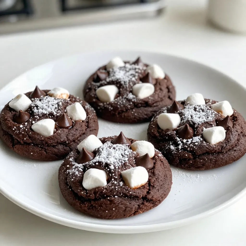 To make these tasty chocolate marshmallow cookies, you will need: - 1 cup all-purpose flour - 1/2 cup unsweetened cocoa powder - 1/2 teaspoon baking soda - 1/4 teaspoon salt - 1/2 cup unsalted butter, softened - 1/2 cup granulated sugar - 1/4 cup packed brown sugar - 1 large egg - 1 teaspoon pure vanilla extract - 1 cup semi-sweet or dark chocolate chips - 1 cup mini marshmallows - 1/2 cup chopped nuts (like walnuts or pecans - optional) - 1/4 teaspoon espresso powder (for a richer chocolate taste) You can boost the flavor with these extras: - Chopped nuts, like walnuts or pecans, add crunch. - A sprinkle of sea salt on top can enhance sweetness. - Add a touch of cinnamon for warmth. If you don't have something, here are swaps you can use: - Use coconut oil instead of butter for a dairy-free option. - Swap all-purpose flour with gluten-free flour for a gluten-free treat. - Use almond extract instead of vanilla for a nutty twist. - Replace chocolate chips with white chocolate or butterscotch chips for a unique flavor. These options help you customize your cookies to fit your taste and dietary needs! {{ingredient_image_2}} First, set your oven to 350°F (175°C). This temperature helps the cookies bake evenly. Next, line a baking sheet with parchment paper. This step keeps the cookies from sticking. You want to make sure they come off easily. In a medium bowl, whisk the following dry ingredients together: - 1 cup all-purpose flour - 1/2 cup unsweetened cocoa powder - 1/2 teaspoon baking soda - 1/4 teaspoon salt - 1/4 teaspoon espresso powder Mix these until they blend well. This mix gives the cookies a rich chocolate flavor. Set it aside for now. In a large bowl, cream together: - 1/2 cup unsalted butter, softened - 1/2 cup granulated sugar - 1/4 cup packed brown sugar Use an electric mixer for this step. Mix until it becomes light and fluffy, about 2-3 minutes. This process adds air and makes the cookies soft. Now, add the following to the creamed mixture: - 1 large egg - 1 teaspoon pure vanilla extract Beat these into the mix until smooth. You want everything to combine well. Gradually add the dry ingredients into the wet mixture. Stir gently until just combined. It’s okay if the dough looks a bit chunky; that’s perfect. Avoid overmixing. Next, fold in: - 1 cup semi-sweet or dark chocolate chips - 1 cup mini marshmallows - Optional: 1/2 cup chopped nuts (such as walnuts or pecans) Make sure these extras are evenly spread throughout the dough. This mix adds sweetness and texture. Using a tablespoon or cookie scoop, drop spoonfuls of dough onto the prepared baking sheet. Leave about two inches apart for spreading. Then, bake in the preheated oven for 10-12 minutes. Keep an eye on them. The edges should look set, while the centers stay soft and gooey. Once you take them out, let the cookies cool on the baking sheet for about 5 minutes. This helps them firm up. After that, move them to a wire rack to cool completely. Enjoy them warm or store them for later! To bake perfect chocolate marshmallow cookies, follow these simple tips: - Measure Ingredients Accurately: Use a kitchen scale or measuring cups to get exact amounts. This helps your cookies turn out just right. - Room Temperature Butter: Make sure your butter is soft, not melted. This creates a light, fluffy mix. - Don't Overmix: When you combine the wet and dry ingredients, stir gently. Overmixing makes cookies tough. - Use Parchment Paper: Line your baking sheet with parchment paper. This keeps cookies from sticking and helps with cleanup. If your cookies do not come out as expected, here are solutions to common problems: - Flat Cookies: If your cookies spread too much, your butter may be too warm. Try chilling the dough for 30 minutes before baking. - Dry Cookies: If cookies are dry, you may have added too much flour. Always spoon flour into the cup and level it off. - Burnt Edges: If edges burn, check your oven temperature with an oven thermometer. It might be too hot. Adding espresso powder can boost the chocolate flavor in your cookies. Here’s how: - Just a Touch: Use 1/4 teaspoon of espresso powder. This small amount enhances the chocolate taste without adding coffee flavor. - Mix It In: Add the espresso powder when you combine dry ingredients. This ensures an even blend throughout the dough. These tips will help you create delightful chocolate marshmallow cookies every time! Enjoy experimenting and happy baking! Pro Tips Use room temperature ingredients: Ensure your butter and egg are at room temperature for a smoother batter, which helps in achieving a better texture. Don’t overmix: When combining the dry and wet ingredients, mix just until incorporated. Overmixing can lead to tough cookies. Experiment with marshmallow types: Try using flavored mini marshmallows or even homemade marshmallows for a unique twist on the classic cookie. Storage tips: Store the cookies in an airtight container at room temperature to keep them soft and chewy for days. {{image_4}} You can change up the flavors by adding different mix-ins. Try using chopped nuts like walnuts or pecans for a nice crunch. You might also add candies like M&Ms for a fun twist. Dried fruits, like cranberries or cherries, can give a sweet touch. Each mix-in brings its own flavor and texture. If you want to make these cookies gluten-free, swap the all-purpose flour with a gluten-free blend. Look for a mix that works well for baking. You should also check that your cocoa powder and chocolate chips are gluten-free. This way, everyone can enjoy these treats! For a vegan version, replace the egg with a flax egg. To make a flax egg, mix one tablespoon of ground flaxseed with three tablespoons of water. Let it sit for a few minutes until it thickens. You can also use vegan butter instead of regular butter. Make sure your chocolate chips are dairy-free, too. This will keep the cookies tasty and vegan-friendly! To keep your chocolate marshmallow cookies fresh, store them in an airtight container. This will help maintain their softness and flavor. Place a piece of bread in the container. The bread adds moisture, ensuring your cookies stay chewy. Make sure to avoid direct sunlight. Heat and light can dry out your cookies. Instead, keep them in a cool, dark place. If stored this way, they can last up to a week. Freezing is a great option if you want to save some cookies for later. First, let the cookies cool completely. Then, place them in a single layer on a baking sheet. Freeze them for about an hour. This step prevents them from sticking together. Once frozen, transfer the cookies to a freezer-safe bag or container. Label the bag with the date. Frozen cookies can last up to three months. When you crave a treat, just take out a cookie and let it thaw. Reheating cookies brings back their warm, gooey texture. To reheat, preheat your oven to 350°F (175°C). Place the cookies on a baking sheet. Heat for about 5-7 minutes. This will restore their soft centers. You can also use a microwave. Heat one cookie on a plate for about 10-15 seconds. This method is quick but can make cookies more chewy than soft. Enjoy your delicious cookies warm! Yes, you can make these cookies ahead of time. You can prepare the dough and chill it in the fridge for up to 24 hours. Chilling the dough helps the flavors blend well. When ready to bake, scoop the dough onto a sheet and bake as directed. To melt chocolate for drizzling, use a double boiler or microwave. For the double boiler, place chocolate in a bowl over simmering water. Stir until smooth. For the microwave, heat in 15-second bursts, stirring in between. This keeps the chocolate from burning and makes it easy to drizzle. These cookies last about one week when stored in an airtight container at room temperature. If you want them to last longer, you can freeze them. They keep well in the freezer for up to three months. Yes, you can easily make a nut-free version of these cookies. Simply skip the nuts in the recipe. The cookies will still taste great with just chocolate chips and marshmallows. You can also add more chocolate chips for extra flavor. Now you know the key steps to bake great cookies. You learned about important ingredients and how to mix them. We covered tips to solve baking problems and make cookies extra tasty. You can try different flavors and storage methods to keep them fresh. Remember, baking is fun! Use the ideas shared here to make your cookies unique and delicious. Enjoy your baking journey and share your tasty results!