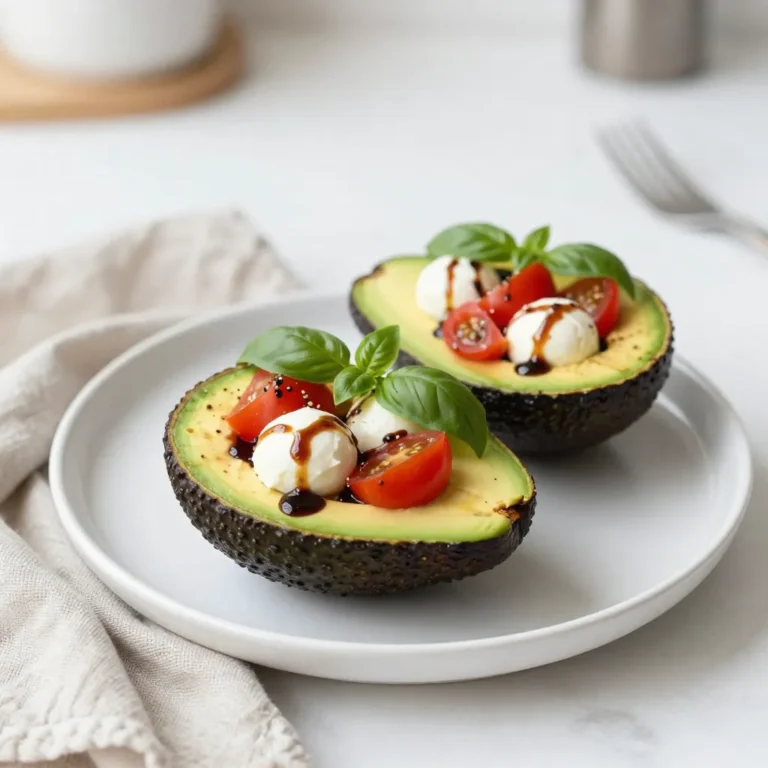 - 2 ripe avocados - 1 cup cherry tomatoes, halved - 1 cup fresh mozzarella balls, halved or diced - 1/4 cup fresh basil leaves, finely chopped - 2 tablespoons balsamic glaze - 1 tablespoon extra virgin olive oil - Salt and freshly ground black pepper, to taste For this Caprese stuffed avocados recipe, you need simple, fresh ingredients. Start with ripe avocados. They should feel slightly soft when you press them gently. Next, grab some sweet cherry tomatoes. Halve them to release their juicy goodness. Fresh mozzarella balls add a creamy texture. You can also dice mozzarella if you prefer. Fresh basil gives a bright, aromatic flavor. Chop it finely so it mixes well. Balsamic glaze adds a sweet tang. Use extra virgin olive oil for rich flavor. Finally, have salt and black pepper on hand. These seasonings will enhance every bite. With these ingredients, you create a dish that bursts with flavor. Each bite is fresh and satisfying. Enjoy the ease of preparing Caprese stuffed avocados! {{ingredient_image_2}} - Slice avocados in half and remove the pit. - Create a larger cavity by scooping out a portion of the flesh. Start by cutting each avocado in half. Use a sharp knife to slice down the middle, making sure to go around the pit. Once you get to the pit, twist the two halves apart. Remove the pit gently with a spoon or knife. Now, take a spoon and scoop out a bit of the avocado flesh. This makes more room for our filling. Set the scooped-out flesh aside for later. - Combine cherry tomatoes, mozzarella, and basil in a bowl. - Mix in olive oil and half of the balsamic glaze. In a mixing bowl, add the halved cherry tomatoes, mozzarella balls, and chopped basil leaves. Mix them gently to combine. Next, drizzle in the olive oil and half of the balsamic glaze. Sprinkle in some salt and pepper for taste. Toss everything together carefully. This will create a fresh and flavorful mixture. - Fold in reserved avocado flesh. - Fill each avocado half with the caprese mixture. - Drizzle with remaining balsamic glaze. Now, take the reserved avocado flesh and fold it into the tomato mixture. Break it into smaller pieces for a creamy texture. Next, spoon this delicious caprese mix into each avocado half. Pack it in well to ensure a generous serving. Finally, drizzle the remaining balsamic glaze over the top. This adds a lovely touch and extra flavor. Serve immediately to enjoy the freshness! - Look for ripe, but firm avocados. They should yield slightly when you press them gently. - Store avocados at room temperature until ripe. Once ripe, put them in the fridge to slow down the ripening. - Experiment with extra seasonings like garlic powder or red pepper flakes. These can add a nice kick. - Present your dish on a rustic wooden platter. Garnish with extra basil leaves for a bright look. - Avoid overstuffing avocados. This can make them messy and hard to eat. - Balance the flavors with seasoning. Taste the filling and adjust salt and pepper as needed. Pro Tips Choose Ripe Avocados: Make sure to select avocados that are slightly soft to the touch but not overly mushy. This will ensure a creamy texture for your stuffed avocados. Fresh Ingredients Matter: Use the freshest mozzarella and basil possible for the best flavor. Fresh ingredients can elevate the overall taste of the dish. Customize Your Filling: Feel free to add other ingredients like olives, arugula, or even diced bell peppers for an extra burst of flavor and color. Serve Chilled: For a refreshing twist, chill the stuffed avocados in the fridge for about 10 minutes before serving. This enhances the flavors and makes for a cool appetizer. {{image_4}} You can switch up the cheese in Caprese stuffed avocados. Feta or goat cheese adds a tangy twist. These cheeses bring new flavors and textures. You can even try cheddar or blue cheese for a bold taste. Each cheese type changes the dish's character. Want to make it heartier? Add grilled chicken or shrimp for extra protein. This makes the dish more filling and satisfying. If you prefer a vegetarian option, consider chickpeas or black beans. These options offer good protein without meat. While balsamic glaze is tasty, other dressings work well too. You can use pesto for a fresh, herbaceous flavor. A yogurt-based dressing adds creaminess and tang. Feel free to mix in herbs and spices to customize the taste. Adding these elements can make each bite exciting and unique. To keep your stuffed avocados fresh, store them in an airtight container. This helps prevent browning. You can use glass or plastic containers with lids. Try to eat them within one day for the best taste. If you must store them longer, add a splash of lemon juice to slow browning. This keeps the avocados looking bright and green. To safely reheat any leftovers, gently warm them in the microwave. Use a low setting to avoid cooking the avocado too much. Heat them for about 15 to 20 seconds. If you want to enhance the flavor when reheating, drizzle a tiny bit of olive oil or extra balsamic glaze on top. This adds a nice touch and keeps the dish tasty. Enjoy your flavorful delight! Yes, you can prep these avocados ahead of time. To keep them fresh, cut the avocados just before serving. If you need to prepare them early, consider these tips: - Prepare the filling in advance and store it in the fridge. - Cut the avocados and sprinkle lemon juice on the flesh to prevent browning. - Assemble the avocados no more than a few hours before serving for the best flavor. Balsamic glaze adds a sweet and tangy flavor. If you don't have it, try these alternatives: - Use regular balsamic vinegar for a sharper taste. - Drizzle honey or agave syrup for sweetness. - Try a different dressing, like a lemon vinaigrette or pesto. Yes, these stuffed avocados work well for meal prep. Follow these tips: - Store the filling and avocado halves separately. - Pack the filling in small containers to prevent sogginess. - Add the filling to the avocados just before eating. This keeps everything fresh and tasty for your lunch. In this blog post, I shared how to make Caprese Stuffed Avocados. You learned about the fresh ingredients and easy steps to create this tasty dish. I also provided tips to enhance flavors and avoid common mistakes. Remember, you can customize the recipe by adding different cheeses or proteins. Enjoy making this dish for your next meal or gathering. Caprese Stuffed Avocados are simple, healthy, and delicious.