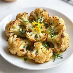 - 1 large head of cauliflower, broken into bite-sized florets - 4 tablespoons extra virgin olive oil - 6 cloves garlic, finely minced - 1 tablespoon fresh rosemary, finely chopped - 1 tablespoon fresh thyme leaves, stripped from the stem - 1 teaspoon smoked paprika for a touch of warmth - Sea salt and freshly ground black pepper, to taste - Zest of 1 lemon for brightness - 2 tablespoons freshly squeezed lemon juice - Fresh parsley, roughly chopped, for garnish To make this dish, start with a large head of cauliflower. Break it into small, bite-sized florets. This size cooks evenly, giving you a tender, tasty bite. Next, grab some extra virgin olive oil. This oil adds richness and helps the flavors stick. For seasoning, we will use garlic, rosemary, and thyme. Mince the garlic finely and chop the rosemary. Strip the thyme leaves from their stems. We add smoked paprika for warmth. Sea salt and black pepper bring out the flavors. For a bright finish, we use lemon zest and juice. Finally, fresh parsley adds a nice touch and color. Each ingredient plays a role. Together, they create a flavorful side dish that everyone will love. {{ingredient_image_2}} 1. Preheat your oven to 425&deg;F (220&deg;C). This high heat helps the cauliflower get nice and crispy. 2. Line a large baking sheet with parchment paper. This makes cleaning up easy later. 3. In a large bowl, add the cauliflower florets. They should be in bite-sized pieces. 4. Pour in the extra virgin olive oil. This oil adds flavor and helps the herbs stick. 5. Add the minced garlic, chopped rosemary, thyme leaves, smoked paprika, sea salt, and black pepper. 6. Use your hands or a spatula to toss the cauliflower well. Make sure each piece is coated with oil and spices. 1. Spread the cauliflower evenly on the baking sheet. Make sure they are in a single layer for even cooking. 2. Place the baking sheet in the oven and set a timer for 25 to 30 minutes. 3. Halfway through roasting, flip the florets. This helps them cook evenly and get golden brown. 1. Once the cauliflower is roasted, take it out of the oven. It should be tender and slightly charred. 2. Immediately drizzle the lemon juice over the hot cauliflower. This adds a nice tang. 3. Sprinkle the lemon zest on top. The zest brightens the dish with fresh flavor. 4. Gently toss the cauliflower to mix in the lemon juice and zest. 5. Finish by garnishing with chopped parsley. This adds color and a fresh taste. To ensure even roasting, spread the florets on the baking sheet. Leave space between each piece. This helps the hot air circulate and cook them evenly. Flip the florets halfway through cooking. This step helps get that nice golden color all around. For adjustments on doneness, check the cauliflower after 25 minutes. If you like it softer, leave it in for a few more minutes. Roasting time can vary based on your oven. Trust your eyes and taste buds to guide you. To boost flavor, consider adding a pinch of chili flakes. This will add a bit of heat. You can also try mixing in some grated Parmesan cheese for a cheesy twist. To vary the garlic intensity, use fewer cloves if you prefer a milder taste. If you love garlic, feel free to add more! Just remember, fresh garlic packs a punch. Always taste as you go to find your perfect balance. Pro Tips Choose Fresh Cauliflower: Always select a cauliflower head that is firm, with tightly packed florets and vibrant green leaves for the best flavor and texture. Enhance Flavor with Marinade: For deeper flavor, let the cauliflower marinate in the olive oil and herbs for at least 15 minutes before roasting. Experiment with Spices: Feel free to customize the spice blend by adding cumin, turmeric, or chili powder for a unique twist on the roasted cauliflower. Perfect Roasting Technique: Make sure to roast in a single layer and avoid overcrowding the pan to ensure even cooking and a crispy exterior. {{image_4}} You can change the flavor by using different vegetables. Try Brussels sprouts or carrots instead of cauliflower. Each veggie brings its own taste. You can also mix a few different ones for fun. For herbs, you can swap rosemary and thyme for basil or oregano. These herbs add a lovely twist. Don&rsquo;t be afraid to try spices too. Adding cumin or chili powder can give it a nice kick. This recipe is great for anyone. It is vegan since it uses no animal products. You can also make it gluten-free easily. Check your spices to ensure they are gluten-free. All the ingredients are safe for those diets. Garlic herb roasted cauliflower pairs well with many main dishes. It goes great with grilled chicken or fish. You can also serve it with pasta for a hearty meal. For a creative touch, serve it on a big platter. Let everyone take what they want. Drizzle more olive oil on top for shine. You can also sprinkle some extra herbs for a fresh look. After making garlic herb roasted cauliflower, let it cool first. Place leftovers in an airtight container. This will keep them fresh. Stored this way, the dish lasts about three to five days in the fridge. Make sure to label the container with the date. This helps you track how long it has been stored. To reheat, the oven is best. Preheat it to 350&deg;F (175&deg;C). Spread the cauliflower on a baking sheet. Heat for about 10-15 minutes. This keeps the texture crispy. You can also use a microwave if you&rsquo;re in a hurry. Just use a microwave-safe dish. Heat for one to two minutes. Cover it with a damp paper towel. This keeps some moisture in, so it won't dry out. Can I use frozen cauliflower? Yes, you can use frozen cauliflower. It is not my first choice, but it works. Just make sure to thaw and drain it well. Excess water can make it soggy. Roasting time may need to be adjusted since frozen florets can cook faster. How to make cauliflower crispy when roasting? To make cauliflower crispy, start with dry florets. Toss them with olive oil and seasonings. Spread them on the baking sheet in a single layer. Avoid overcrowding. This allows hot air to circulate and promotes crispiness. Flip the florets halfway through cooking for even browning. What to do if the cauliflower is overcooked? If you overcook the cauliflower, it can become mushy. You can mash it and turn it into a creamy side dish or soup. Add some broth and blend it for a smooth texture. This way, you won&rsquo;t waste any food. How to avoid soggy florets? To avoid soggy florets, ensure they are completely dry before tossing. Use high heat for roasting, around 425&deg;F (220&deg;C). Spread them out on the baking sheet for even cooking. Flipping them once helps keep the texture firm and crispy. This guide shows you how to roast cauliflower perfectly. We covered key ingredients, step-by-step instructions, and helpful tips. You learned about variations for different diets and storage practices. Roasting gets you a tasty side dish or snack. Use fresh herbs and adjust flavors to fit your taste. Remember, you can get creative with this recipe. Now, enjoy your flavorful cauliflower, whether you serve it warm or save it for later. Cooking should be fun, so explore and find what works for you!