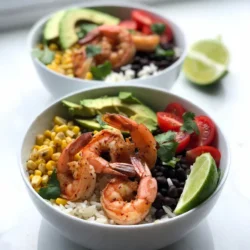 - 1 lb shrimp, peeled and deveined - 2 tablespoons olive oil - 1 teaspoon chili powder - 1 teaspoon ground cumin - 1/2 teaspoon smoked paprika - 1/4 teaspoon cayenne pepper (adjust based on desired spice level) - Salt and freshly ground black pepper to taste - 1 cup jasmine rice - 2 cups vegetable broth or water - 1 can black beans, thoroughly rinsed and drained - 1 cup corn kernels (fresh or frozen) - 1 ripe avocado, carefully sliced - 1 cup cherry tomatoes, halved - 1/4 cup fresh cilantro, finely chopped - Juice of 1 lime - 1/2 cup sour cream or Greek yogurt for topping (optional) This dish starts with shrimp, which is the star of the show. You need a pound of shrimp that is peeled and deveined. Next, you add olive oil and a blend of spices to bring heat and flavor. The spices include chili powder, ground cumin, smoked paprika, and cayenne pepper. You can adjust the cayenne to match how spicy you like it. Salt and black pepper add seasoning. For the base, jasmine rice gives a lovely texture. You cook it in vegetable broth or water, which adds richness. Black beans and corn add fiber and color. Avocado and cherry tomatoes add creaminess and freshness. Fresh cilantro brightens the dish, and lime juice gives it a zesty kick. You can top your bowl with sour cream or Greek yogurt, if you like. Each ingredient plays a role in creating a tasty and balanced meal. You can mix and match as needed. Enjoy the cooking process! {{ingredient_image_2}} 1. First, rinse the jasmine rice. Place it under cold water until it runs clear. This step helps remove extra starch. 2. In a medium pot, mix the rinsed rice with 2 cups of vegetable broth or water. 3. Bring the mixture to a boil over medium-high heat. 4. Once boiling, lower the heat. Cover the pot tightly and let it simmer for 15 minutes. 5. When done, fluff the rice with a fork and set it aside. 1. In a large bowl, add 1 pound of peeled and deveined shrimp. 2. Drizzle 2 tablespoons of olive oil over the shrimp. 3. Sprinkle in 1 teaspoon of chili powder, 1 teaspoon of ground cumin, 1/2 teaspoon of smoked paprika, and 1/4 teaspoon of cayenne pepper for heat. 4. Add salt and freshly ground black pepper to taste. 5. Toss the shrimp until they are coated well with the spices. 6. Heat a non-stick skillet over medium-high heat. 7. Add the seasoned shrimp to the skillet. Cook for 3-5 minutes, flipping halfway through. 8. The shrimp should turn pink and opaque when done. Remove the skillet from heat. 1. Start with a bowl. Add a generous layer of cooked jasmine rice at the bottom. 2. Top the rice with equal parts of black beans and corn kernels. 3. Place the spicy shrimp on top of the beans and corn. 4. Add slices of avocado and halved cherry tomatoes for freshness. 5. Sprinkle fresh cilantro over each bowl for added color and flavor. 6. Squeeze lime juice over the top for a bright taste. 7. If you like, add a dollop of sour cream or Greek yogurt for creaminess. How to tell when shrimp are cooked? Cooked shrimp turn pink and opaque. They curl into a C shape. If they look gray or rubbery, they need more time. Aim for 3-5 minutes over medium-high heat. This method ensures they stay juicy. Adjusting spice levels Spice levels are easy to tweak. If you want it milder, reduce the cayenne pepper. For more heat, add extra cayenne or chili powder. Taste as you go. This helps you find the perfect balance for your taste buds. Best practices for fluffier rice To make your rice fluffy, rinse it under cold water. This removes extra starch. Use the right water-to-rice ratio. One cup of rice needs two cups of vegetable broth or water. After cooking, fluff it with a fork. Alternatives to jasmine rice Jasmine rice is great, but you can try other grains. Quinoa adds protein and a nutty flavor. Brown rice has a chewy texture and is more filling. Cauliflower rice is a low-carb option that works well too. Accompaniments to enhance the dish Serve tortilla chips on the side for extra crunch. Lime wedges add a zesty kick. Fresh cilantro brightens the flavors. Consider adding pickled onions or jalape&ntilde;os for more depth. Pairing beverages with shrimp taco bowls Light drinks pair best with spicy shrimp. Try a crisp lager or a fruity white wine. For non-alcoholic options, serve lemonade or a refreshing iced tea. These drinks complement the flavors and keep the meal balanced. Pro Tips Fresh Shrimp Matters: Always choose fresh or properly frozen shrimp for the best flavor and texture. Avoid shrimp that smells overly fishy. Customize Your Spice: Adjust the cayenne pepper to suit your heat preference. Start with less if you're unsure, as you can always add more later. Perfectly Cooked Rice: Rinse jasmine rice thoroughly to remove excess starch, which helps keep the rice fluffy and prevents it from becoming sticky. Garnish for Flavor: Don't skip the lime juice and cilantro! These fresh ingredients brighten the dish and enhance the overall flavor. {{image_4}} You can easily make this dish vegetarian. Swap out shrimp for a plant-based protein. Tofu or tempeh works great. Just cut them into small cubes. Marinate them with the same spices. This keeps the flavor strong and tasty. When you cook the tofu or tempeh, use the same method as shrimp. Saut&eacute; it in the skillet until golden. Adjust the cooking time as needed. You want it crispy on the outside but tender inside. This change adds a new texture to your bowl. Jasmine rice is wonderful, but you can try other grains. Quinoa is a great choice for a nutty flavor. It&rsquo;s also high in protein. Cauliflower rice is low in carbs and adds a fresh taste. Brown rice gives you a hearty texture. Each option changes the bowl's feel and taste. To cook quinoa, rinse it first, then boil it in water. For cauliflower rice, pulse fresh cauliflower florets in a food processor. Lightly saut&eacute; it for a few minutes until tender. Each grain option brings something unique to your meal. Toppings can make your spicy shrimp taco bowls even better. Consider adding sliced radishes for crunch. Pickled jalape&ntilde;os can boost the heat. Crumbled queso fresco adds creaminess. Fresh lime wedges give a zesty kick. You can also add fresh greens like arugula or spinach for extra color. Each topping adds different tastes and textures. Feel free to mix and match to create your perfect bowl! To keep your taco bowls fresh, store them in airtight containers. Layer the ingredients to avoid sogginess. Place rice at the bottom, followed by beans and corn. Add shrimp last to keep them from drying out. Store in the fridge for up to three days. When you&rsquo;re ready to enjoy your leftovers, reheat them carefully. Use a microwave-safe bowl. Heat in 30-second intervals, stirring in between. Check that the shrimp is hot all the way through. You can also reheat in a skillet over medium heat for a few minutes. Just add a splash of water to keep it moist. If you want to freeze your taco bowls, it's best to freeze the components separately. Cooked shrimp can freeze well for up to three months. Place them in freezer bags, removing as much air as possible. Rice and beans also freeze nicely. Thaw overnight in the fridge before reheating. Avoid freezing avocado and sour cream, as they don't maintain texture. Yes, you can use frozen shrimp. Just remember to thaw them first. Place the shrimp in a bowl of cold water for about 15-20 minutes. Once thawed, pat them dry with a paper towel. This helps the seasoning stick better. When cooking, the timing may be the same, about 3-5 minutes. If you don&rsquo;t have black beans, try using pinto beans or chickpeas. Both give a nice texture. You can also use corn or lentils for a different flavor. Just make sure to rinse any canned beans well. This keeps your taco bowls fresh and tasty. To add more heat, use more cayenne pepper. You can also add diced jalape&ntilde;os or hot sauce. If you like smoky flavors, consider smoked chipotle powder. Mix these spices into the shrimp for a bold kick. Just be careful not to overpower the dish. Adjust the spice level to match your taste. In this blog post, we explored how to make delicious shrimp taco bowls. We covered the essential ingredients, like shrimp and rice, and provided clear step-by-step instructions for cooking and assembling. I shared tips on perfecting the shrimp and rice, along with serving suggestions to enhance your meal. Remember, you can switch up the recipe for vegetarian options or different grains. With proper storage tips, your leftovers will stay fresh. Enjoy customizing this dish to fit your taste, and happy cooking!