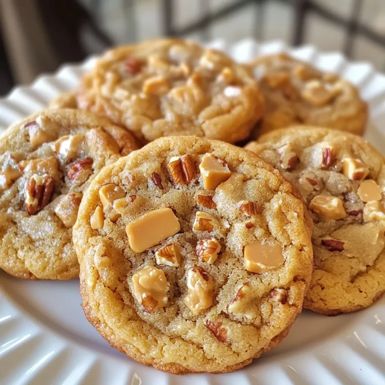 To make these tasty butterscotch pecan cookies, you will need: - 1 cup unsalted butter, softened - 3/4 cup packed brown sugar - 1/4 cup granulated sugar - 1 teaspoon pure vanilla extract - 2 large eggs, at room temperature - 2 cups all-purpose flour - 1 teaspoon baking soda - 1/2 teaspoon fine sea salt - 1 cup butterscotch chips - 1 cup pecans, coarsely chopped Using high-quality ingredients makes a big difference. Choose fresh, unsalted butter for rich flavor. Fresh eggs will help the dough rise well. Look for good-quality brown sugar, as it adds moisture and depth. For the best taste, use pure vanilla extract, not imitation. The butterscotch chips should be smooth, and the pecans should be fresh and crunchy. Good ingredients lead to great cookies. You can make these cookies even if you lack some ingredients. For example, you can use salted butter instead of unsalted. Just skip the added salt in the recipe. If you need a sugar swap, coconut sugar works well instead of brown sugar. You can try using chopped walnuts or almonds in place of pecans. For a gluten-free option, use a gluten-free flour blend. These swaps can still yield delicious results! {{ingredient_image_2}} First, set your oven to 350°F (175°C). This temperature helps the cookies bake evenly. While the oven heats, line a baking sheet with parchment paper or a silicone mat. This will keep the cookies from sticking and make cleanup easy. Next, take a large mixing bowl. Add 1 cup of softened butter, 3/4 cup of brown sugar, and 1/4 cup of granulated sugar. Use a hand mixer or stand mixer to beat these together. Mix until the blend is light and fluffy, about 3 to 4 minutes. This step makes the cookies soft. Now, add 2 large eggs, one at a time. Mix well after each egg to combine fully. Then, pour in 1 teaspoon of pure vanilla extract. Continue mixing until everything is well blended. The eggs and vanilla add moisture and flavor. In a separate bowl, whisk together 2 cups of all-purpose flour, 1 teaspoon of baking soda, and 1/2 teaspoon of fine sea salt. Make sure these dry ingredients are evenly mixed. Gradually add this blend to the wet mix. Stir gently until just combined. Be careful not to overmix, as this keeps the cookies tender. Now, it’s time for the fun part! Fold in 1 cup of butterscotch chips and 1 cup of coarsely chopped pecans. Use a spatula to ensure they spread evenly throughout the dough. This step adds yummy flavors and crunch. Using a tablespoon or cookie scoop, place rounded portions of dough onto your prepared baking sheet. Leave about 2 inches of space between each scoop. This spacing allows the cookies to spread without touching. Bake in the preheated oven for 10 to 12 minutes. Look for lightly golden edges and soft centers. Keep a close eye on them to avoid overbaking. After baking, let the cookies cool on the sheet for 5 minutes before moving them to a wire rack to cool completely. To keep your butterscotch pecan cookies soft, focus on two key things: baking time and cooling. Bake your cookies until the edges are just golden, but the center is still soft. This ensures they stay chewy. After baking, let them cool on the sheet for five minutes. This softens them even more before moving them to a wire rack. Overmixing can lead to hard cookies. When you add the dry ingredients, mix just until you can no longer see the flour. It’s okay if some flour remains visible. Gently fold in the butterscotch chips and pecans, ensuring they are spread throughout without overworking the dough. Follow these simple tips for perfect cookies every time: - Preheat your oven to 350°F (175°C) for even baking. - Use parchment paper or a silicone mat on your baking sheet. This helps prevent sticking. - Space the dough balls at least 2 inches apart. This allows room for spreading. - Check your cookies at the 10-minute mark. They may need just a bit longer, but don’t let them get too brown. These tips will help you create soft and chewy butterscotch pecan cookies that everyone will love! Pro Tips Butter Temperature: Ensure your butter is softened to room temperature for easier creaming with sugars, which will help achieve a light and fluffy texture. Mixing Technique: When combining dry ingredients with wet, mix gently to avoid overworking the dough, which can lead to tough cookies. Cookie Spacing: Leave enough space between cookie dough balls on the baking sheet to allow for spreading during baking, ensuring they don't merge into one another. Cooling Time: Don't skip the cooling step on the baking sheet before transferring to a wire rack; this helps the cookies set and maintain their shape. {{image_4}} You can change up your butterscotch pecan cookies with different mix-ins. Try adding chocolate chips for a sweet twist. Dark chocolate pairs nicely with the butterscotch flavor. You can also use white chocolate chips for a creamy contrast. If you like nuts, swap pecans for walnuts or almonds. Both add a nice crunch and flavor. To elevate your cookies, consider adding spices or extracts. A pinch of cinnamon or nutmeg can enhance the warmth of the butterscotch. You can also add a splash of almond extract for a unique twist. Another option is to use maple extract instead of vanilla, giving a deeper flavor to your cookies. If you need a gluten-free option, you can substitute the all-purpose flour. Use a gluten-free flour blend that measures cup for cup like regular flour. Make sure it contains xanthan gum for the right texture. This way, everyone can enjoy these soft and chewy delights! To keep your butterscotch pecan cookies fresh, place them in an airtight container. Layer parchment paper between cookies to prevent sticking. Store them at room temperature for up to one week. This simple step keeps them soft and chewy, just like when they came out of the oven. Freezing these cookies is easy and effective. First, let them cool completely. Then, place the cookies in a single layer on a baking sheet. Freeze for about an hour until firm. Once frozen, transfer the cookies to a freezer-safe bag. They can last for up to three months in the freezer. When you're ready to enjoy them, just thaw them at room temperature. Reheating your cookies is simple. Preheat your oven to 300°F (150°C). Place the cookies on a baking sheet and heat for about 5-10 minutes. This warms them up without drying them out. If you prefer, you can also use a microwave. Heat each cookie for about 10-15 seconds for a warm, gooey treat. Enjoy that soft and chewy texture again! Yes, you can use brown sugar instead of granulated sugar. Brown sugar adds more moisture and a deeper flavor. This change will make your cookies soft and chewy. Just remember, it’s best to keep some granulated sugar for balance. Look for the edges to turn light golden brown. The centers should still look soft. You can gently press the cookie with your finger. If it springs back, it’s done. If it stays indented, bake for another minute. If your dough feels too sticky, add a bit more flour. Start with one tablespoon at a time. Mix gently until the dough is easier to handle. Avoid adding too much flour, which can make your cookies tough. To make chewier cookies, use more brown sugar than white sugar. You can also chill the dough for at least 30 minutes before baking. This helps the cookies hold their shape and stay soft inside. Chilling the dough is not required, but it helps improve texture. Cold dough spreads less, resulting in thicker cookies. If you have time, chilling helps enhance the flavor too. If you're in a hurry, you can skip this step. In this post, we covered key ingredients and their quality for the best cookies. I shared step-by-step baking instructions to guide you. You learned tips for keeping cookies soft and avoiding overmixing. We also explored fun variations and smart storage methods. Remember, great cookies come from quality ingredients and care in baking. Enjoy your baking journey, and let your creativity shine!