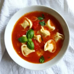 To make creamy tomato tortellini soup, you need simple yet flavorful ingredients. Here&rsquo;s what you will need: - 1 tablespoon olive oil - 1 medium onion, finely diced - 3 cloves garlic, minced - 1 can (28 ounces) crushed tomatoes, preferably San Marzano - 4 cups vegetable broth, low-sodium preferred - 1 teaspoon dried basil - 1 teaspoon dried oregano - 1/2 teaspoon red pepper flakes (or to taste for desired spice level) - Salt and freshly ground black pepper, to taste - 9 ounces cheese tortellini (fresh or frozen) - 1 cup heavy cream (or substitute with coconut cream for a dairy-free version) - Fresh basil leaves, for garnish Each ingredient plays a key role in building flavor and creaminess. The olive oil provides a rich base. Onion and garlic add depth to the soup. Crushed tomatoes bring sweetness and acidity, while vegetable broth enhances the soup's heartiness. Dried herbs like basil and oregano give a classic taste. Red pepper flakes add a nice kick but feel free to adjust to your liking. Cheese tortellini makes this dish filling and fun. Finally, heavy cream creates that smooth texture we love, and fresh basil on top adds a pop of color and freshness. Gather these ingredients before you start cooking. It makes the process easier and more enjoyable! {{ingredient_image_2}} 1. Saut&eacute; the onion and garlic Start by heating 1 tablespoon of olive oil in a large pot over medium heat. Add 1 medium onion, finely diced, and cook for about 5 minutes. Stir it until the onion softens and turns clear. Next, add 3 cloves of minced garlic. Cook for 1 minute until it smells great. 2. Combine tomatoes and broth Pour in 1 can of crushed tomatoes, about 28 ounces. Then add 4 cups of low-sodium vegetable broth. Stir everything together so it mixes well. 3. Add herbs and spices Sprinkle in 1 teaspoon of dried basil, 1 teaspoon of dried oregano, and 1/2 teaspoon of red pepper flakes. Don't forget to season with salt and freshly ground black pepper to taste. Turn the heat up to bring the mix to a gentle boil. 4. Simmer to develop flavors Once boiling, lower the heat. Let the soup simmer uncovered for 10 minutes. This helps all the flavors come together nicely. 1. Incorporate cheese tortellini Now, add 9 ounces of cheese tortellini to the pot. Cook them according to the package instructions, usually about 5-7 minutes, until they are tender and just right. 2. Stir in heavy cream Lower the heat again and slowly mix in 1 cup of heavy cream. Stir gently until the soup looks creamy and smooth. 3. Final adjustments and serving Let the soup simmer for another 2-3 minutes. Taste it and adjust the seasoning if needed. Serve hot in bowls and top with fresh basil leaves for a lovely finish. - Selecting quality ingredients: Start with the best ingredients. Choose fresh herbs if you can. Look for ripe tomatoes. San Marzano tomatoes are my favorite for soups. Fresh tortellini adds a nice touch. If using frozen, check for quality brands. - How to avoid overcooking tortellini: Timing is key for tortellini. Add it to the soup when it&rsquo;s nearly done cooking. Follow package instructions closely. Taste a piece to check doneness. You want them tender but still firm, not mushy. - Using fresh herbs vs. dried: Fresh herbs bring brighter flavors. Use them at the end for the best taste. Dried herbs are great for cooking, too. They are handy and still add good flavor. I often mix both for a richer taste. - Adjusting spice levels: Spice it up to your liking. Red pepper flakes can be added slowly. Start with a little, then taste. If you love heat, feel free to add more. Balance is key, so adjust carefully to find your perfect spice level. Pro Tips Use Quality Tomatoes: Opt for San Marzano tomatoes for a richer, sweeter flavor that enhances the overall taste of your soup. Adjust Creaminess: For a lighter version, reduce the amount of heavy cream or substitute it with a splash of milk or plant-based cream. Flavor Boost: Add a splash of balsamic vinegar or a pinch of sugar if the soup tastes too acidic; it helps balance the flavors. Perfect Tortellini: Ensure not to overcook the tortellini; they should be tender yet firm to the bite for the best texture in your soup. {{image_4}} You can easily make this soup dairy-free. Just swap the heavy cream for coconut cream. Coconut cream adds a rich flavor and keeps the soup creamy. It also gives a hint of sweetness that pairs well with tomatoes. Want to add some protein? You can mix in cooked chicken or beans. Cooked chicken makes the soup heartier. Beans like cannellini or chickpeas add fiber and nutrition. Both options work well with the creamy tomato base. Boost the veggie content by adding spinach or kale. These greens add color and nutrients. Toss in a handful during the last few minutes of cooking. This way, they stay bright and fresh. Enjoy the extra flavor and health benefits! To keep your creamy tomato tortellini soup fresh, follow these steps: - Let the soup cool down to room temperature. - Transfer it to an airtight container. - Store in the fridge for up to three days. This way, you can enjoy your soup later without losing flavor. If you want to save some soup for later, freezing is a great option: - Use a freezer-safe container or freezer bags. - Leave some space at the top for expansion. - Freeze for up to three months. When you're ready to eat it, just thaw it in the fridge overnight. Reheating your soup is simple. You can use either the microwave or the stovetop: - Microwave: Pour soup into a microwave-safe bowl. Heat for 2-3 minutes, stirring halfway. - Stovetop: Place soup in a pot over medium heat. Stir often until it's warm. Both methods work well. Just make sure it&rsquo;s hot all the way through before serving! Can I use homemade broth? Yes, you can use homemade broth. It adds a great flavor. Just use low-sodium broth if you can. This keeps the salt level in check. How long does tortellini take to cook? Tortellini cooks in about 5 to 7 minutes. Check the package for exact times. You want them tender but firm, or al dente. What can I substitute for heavy cream? If you need a substitute for heavy cream, use coconut cream. It gives a nice, creamy texture. You can also use cashew cream for a nutty flavor. Is this soup gluten-free? The soup is not gluten-free if you use regular tortellini. However, you can find gluten-free tortellini at many stores. Just check the labels to be sure. This blog post explored making a delicious soup with simple ingredients like olive oil, onions, and garlic. We covered each step, from saut&eacute;ing to serving. I shared tips on using fresh herbs and avoiding overcooking the tortellini. You learned about variations, like dairy-free or protein additions. Lastly, we discussed storage and reheating methods. Making soup at home can be fun and rewarding. Enjoy experimenting with flavors to suit your taste!